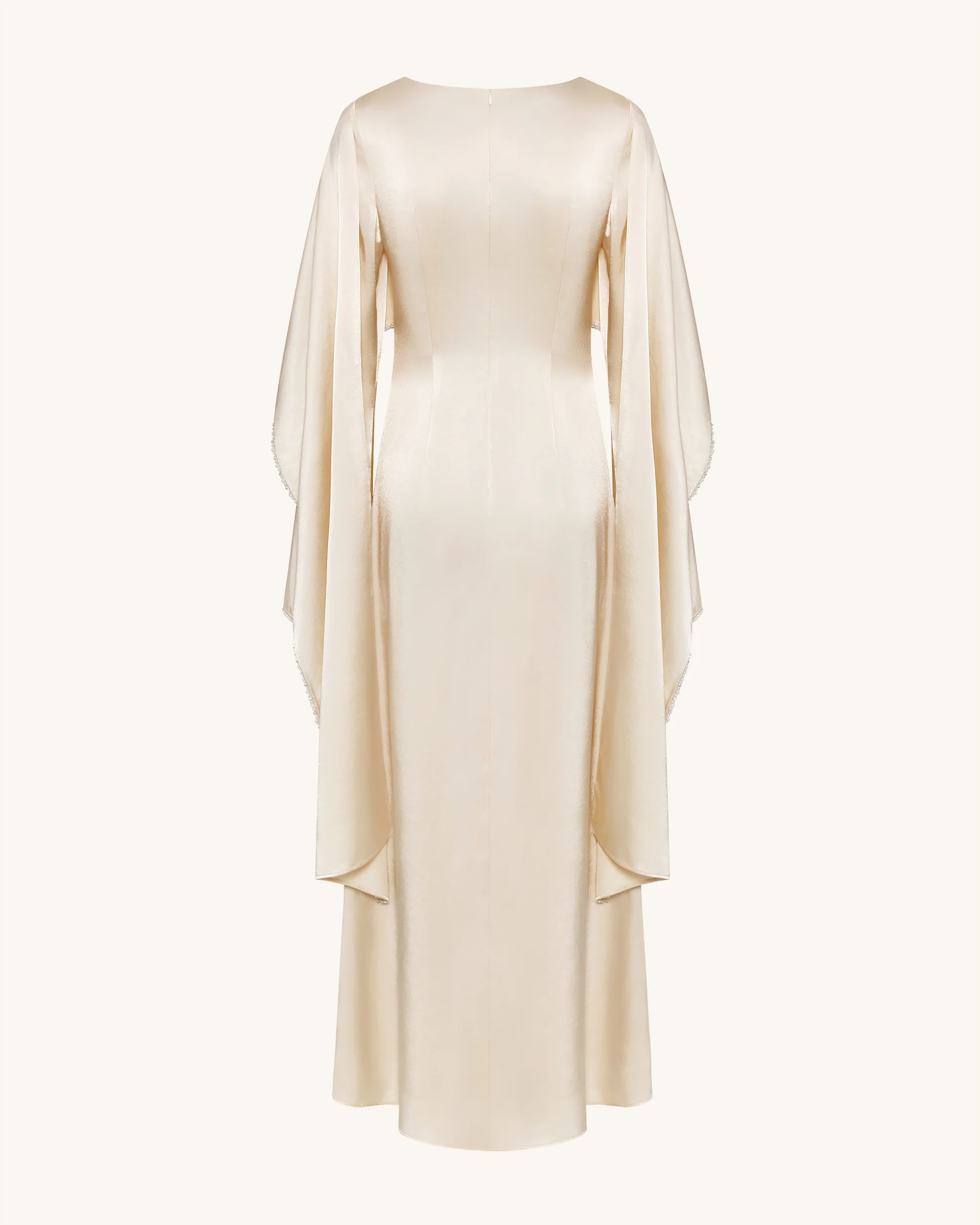 198Pearl-Trimmed Cape Sleeve Boat Neck Maxi Gown - Cream - Image 5