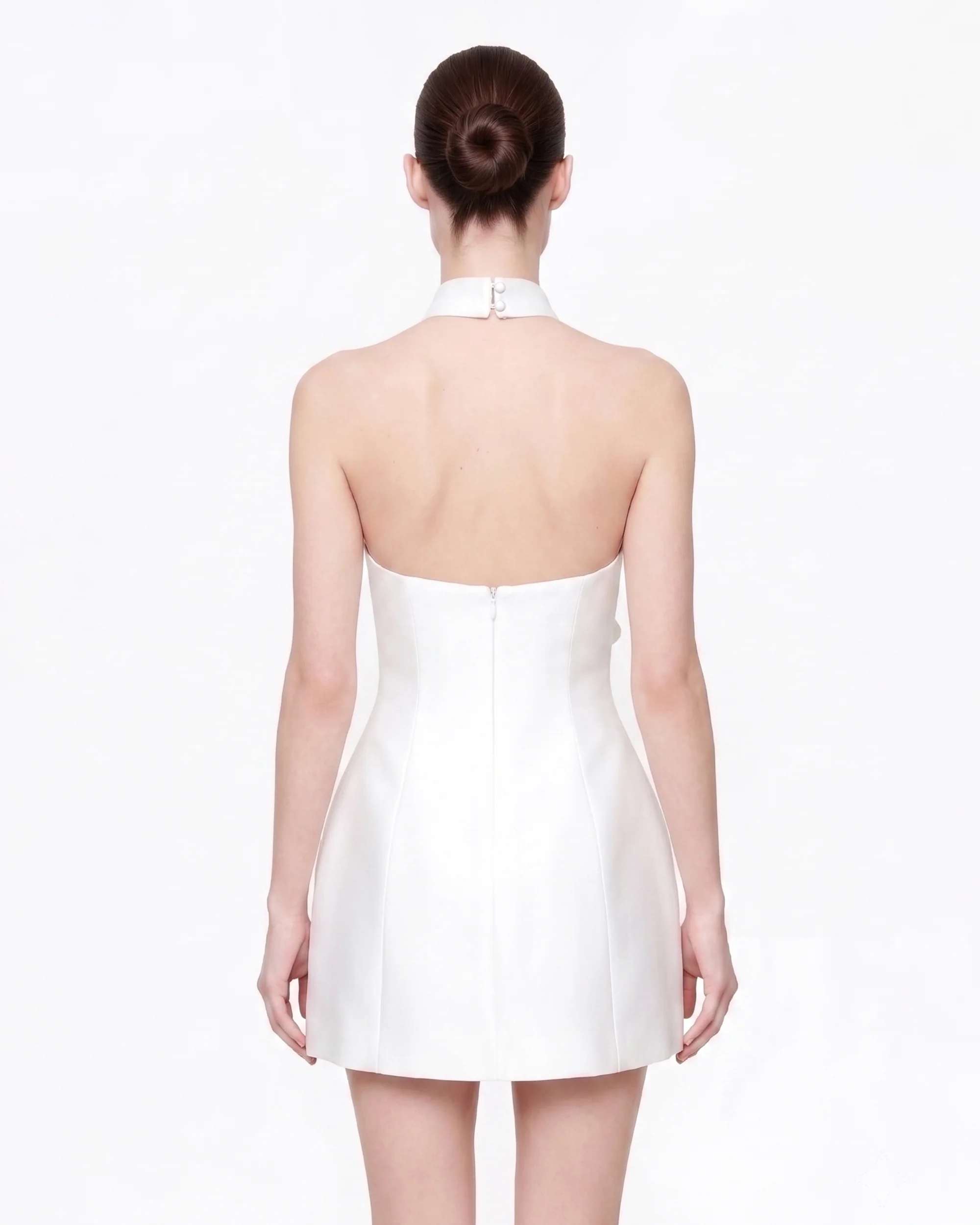 3D Floral Halter Mini Dress - White - Image 2