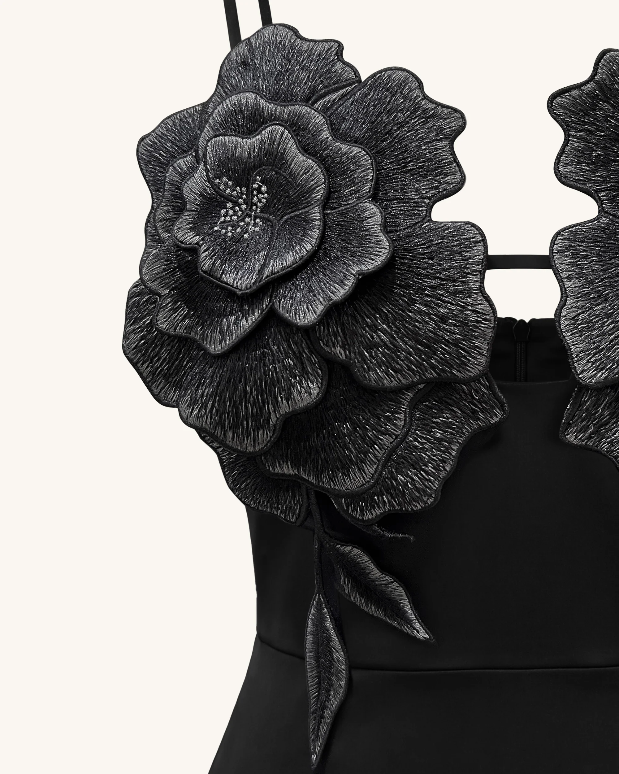 3D Floral Strappy Maxi Dress - Black - Image 5