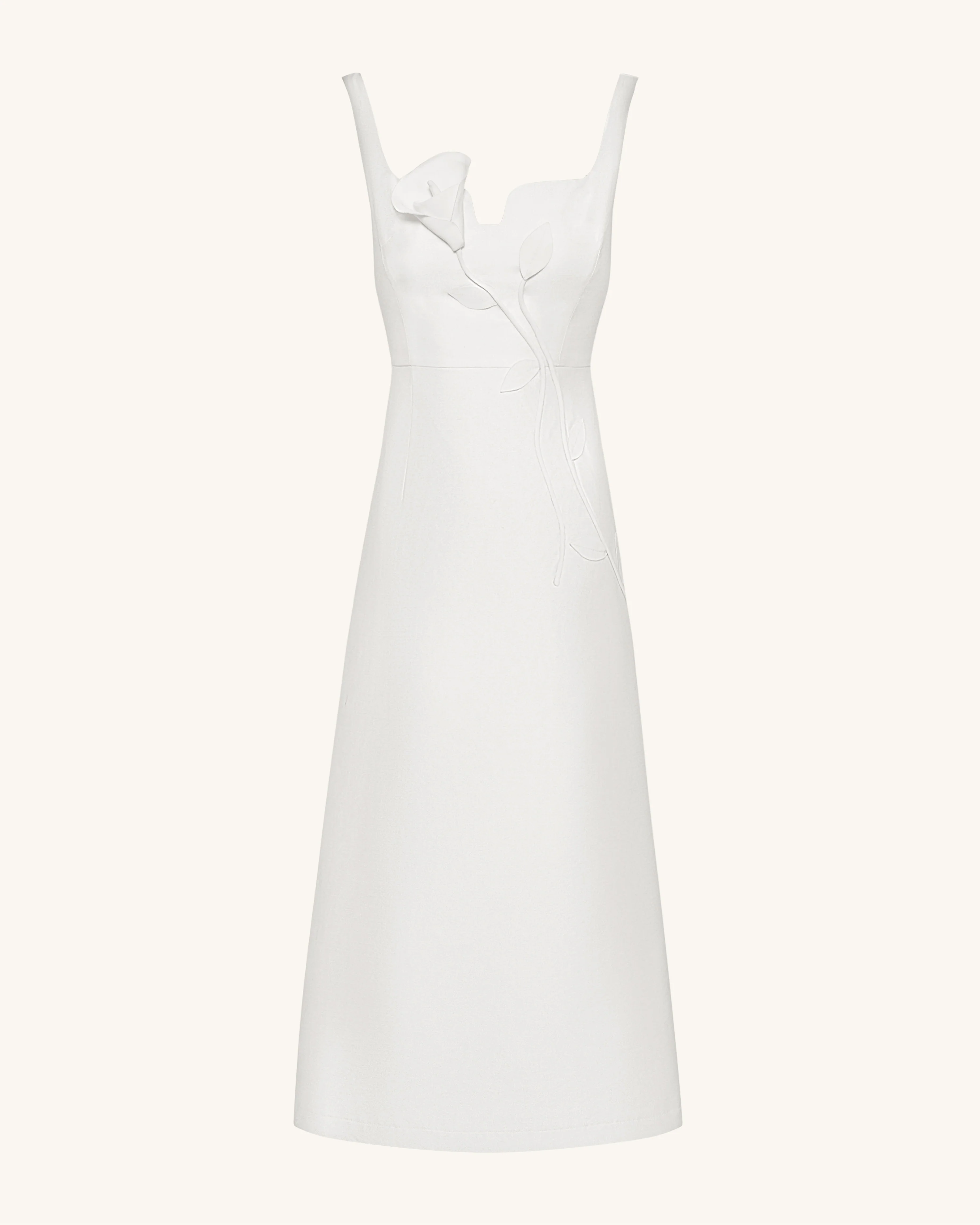 3D Vine-Appliqué Asymmetric Sweetheart Gown - White - Image 3