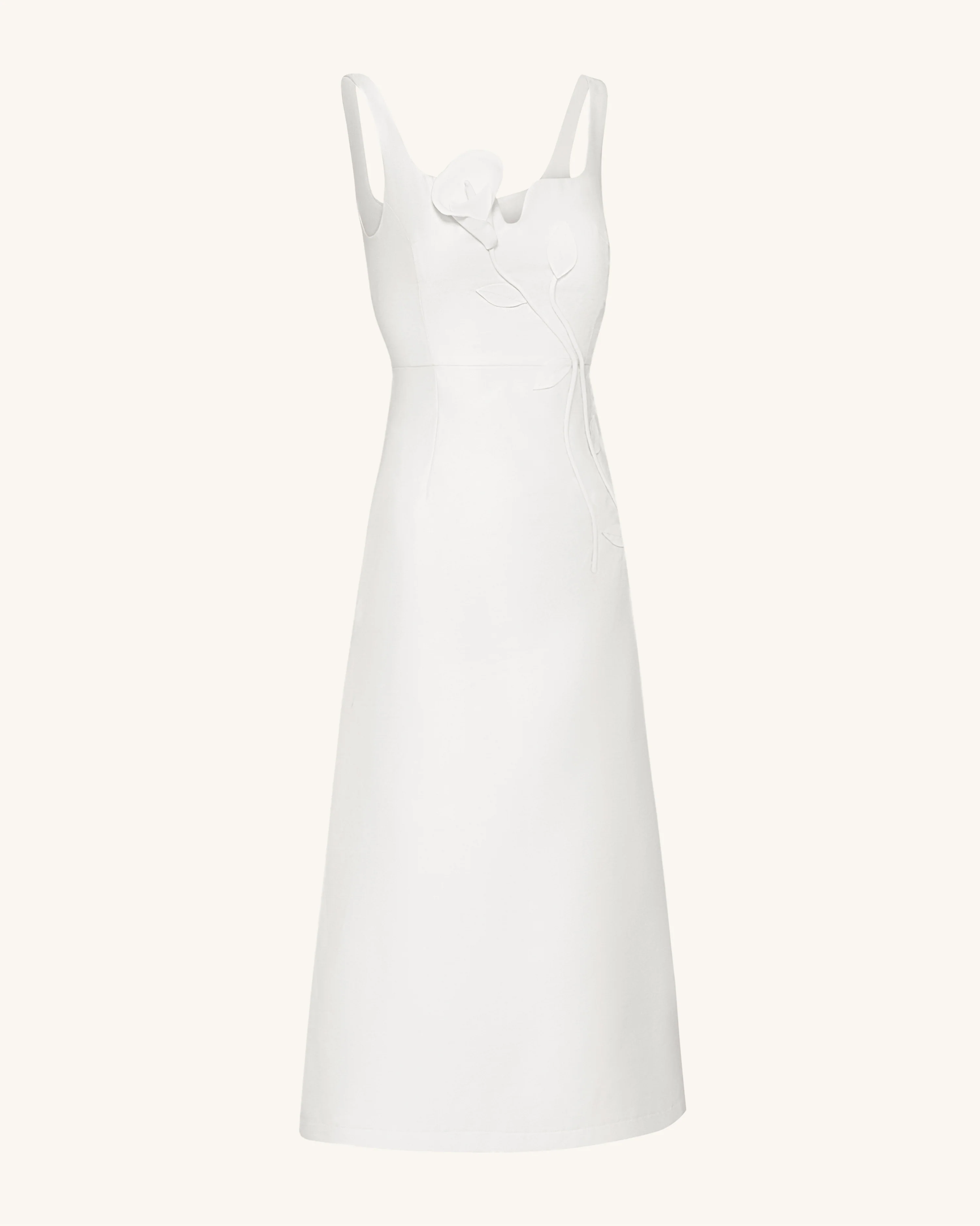 3D Vine-Appliqué Asymmetric Sweetheart Gown - White - Image 4