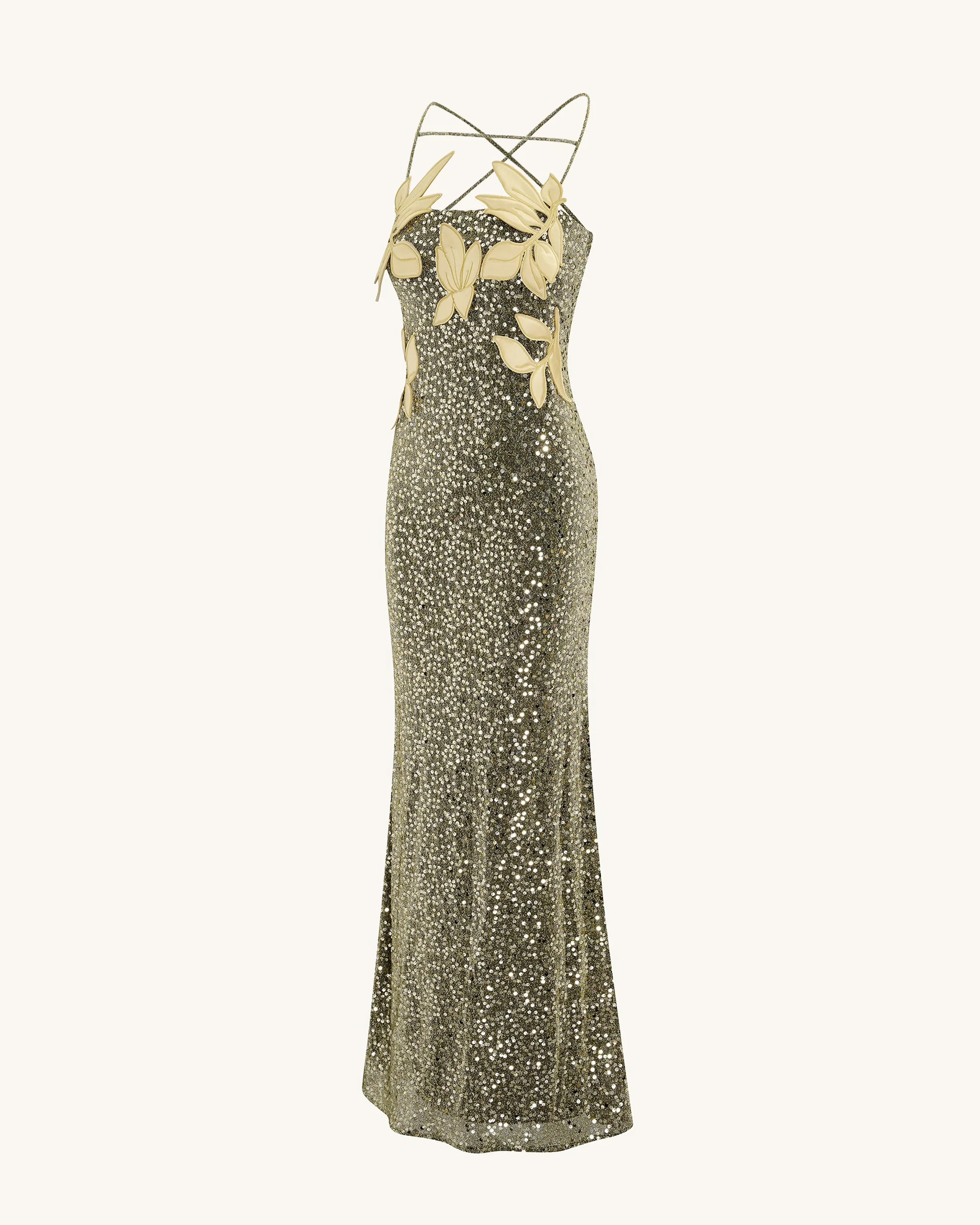 Araminta Sequined Gown with Floral Details - Gold - Image 5