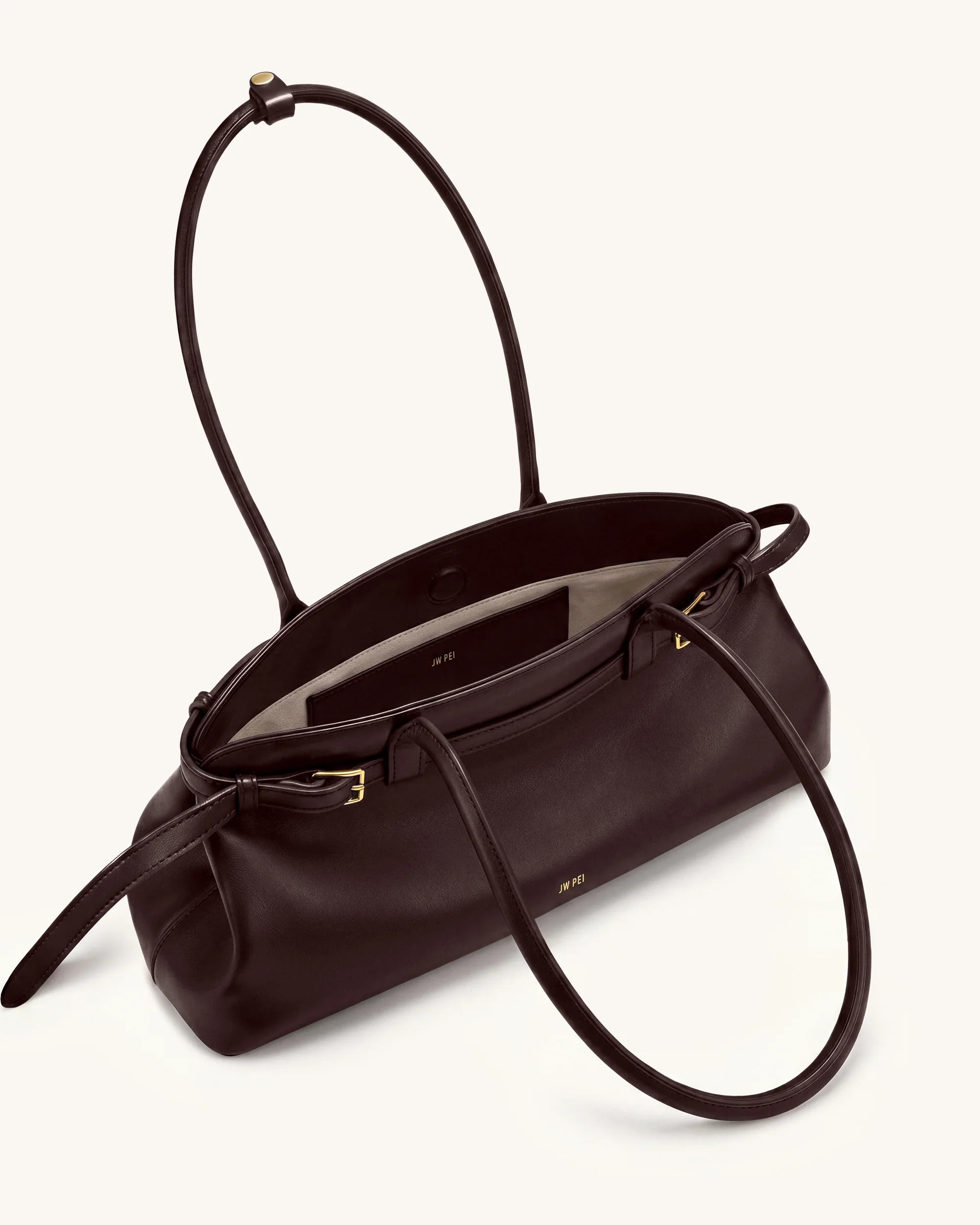 Arden Belt Detail East-West Shoulder Bag - Dark Brown - Image 4