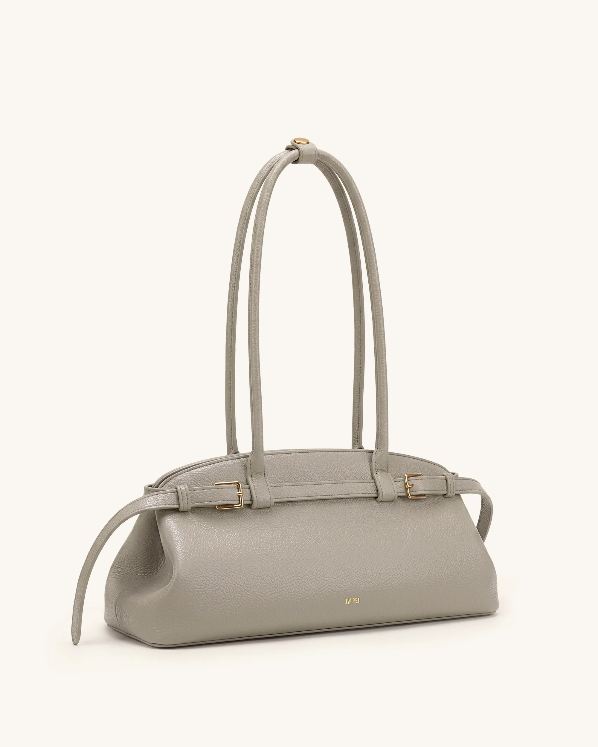 Arden Pebbled Belt Detail East-West Shoulder Bag - Taupe - Image 3