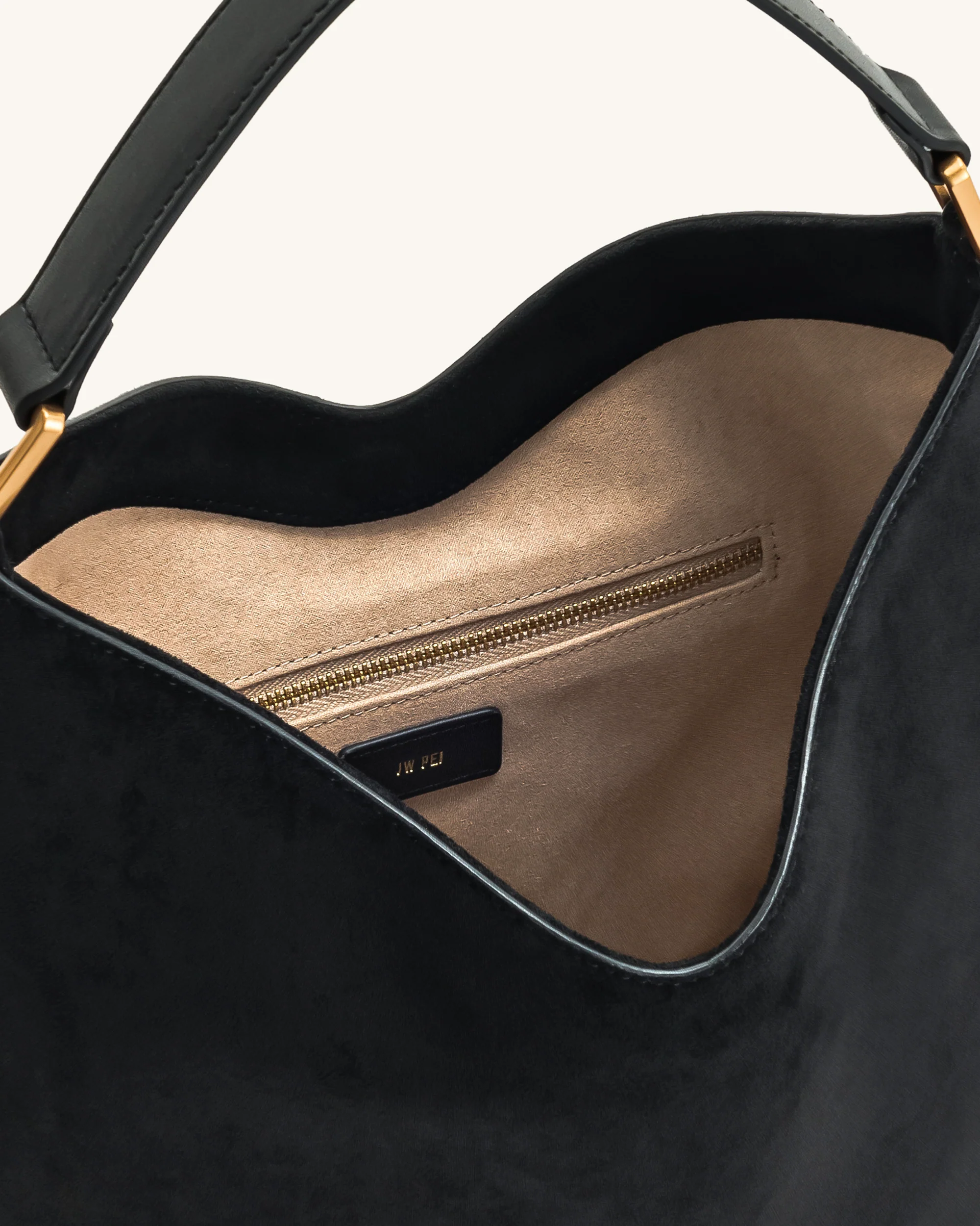 Aria Faux Suede Shoulder Bag - Black - Image 4