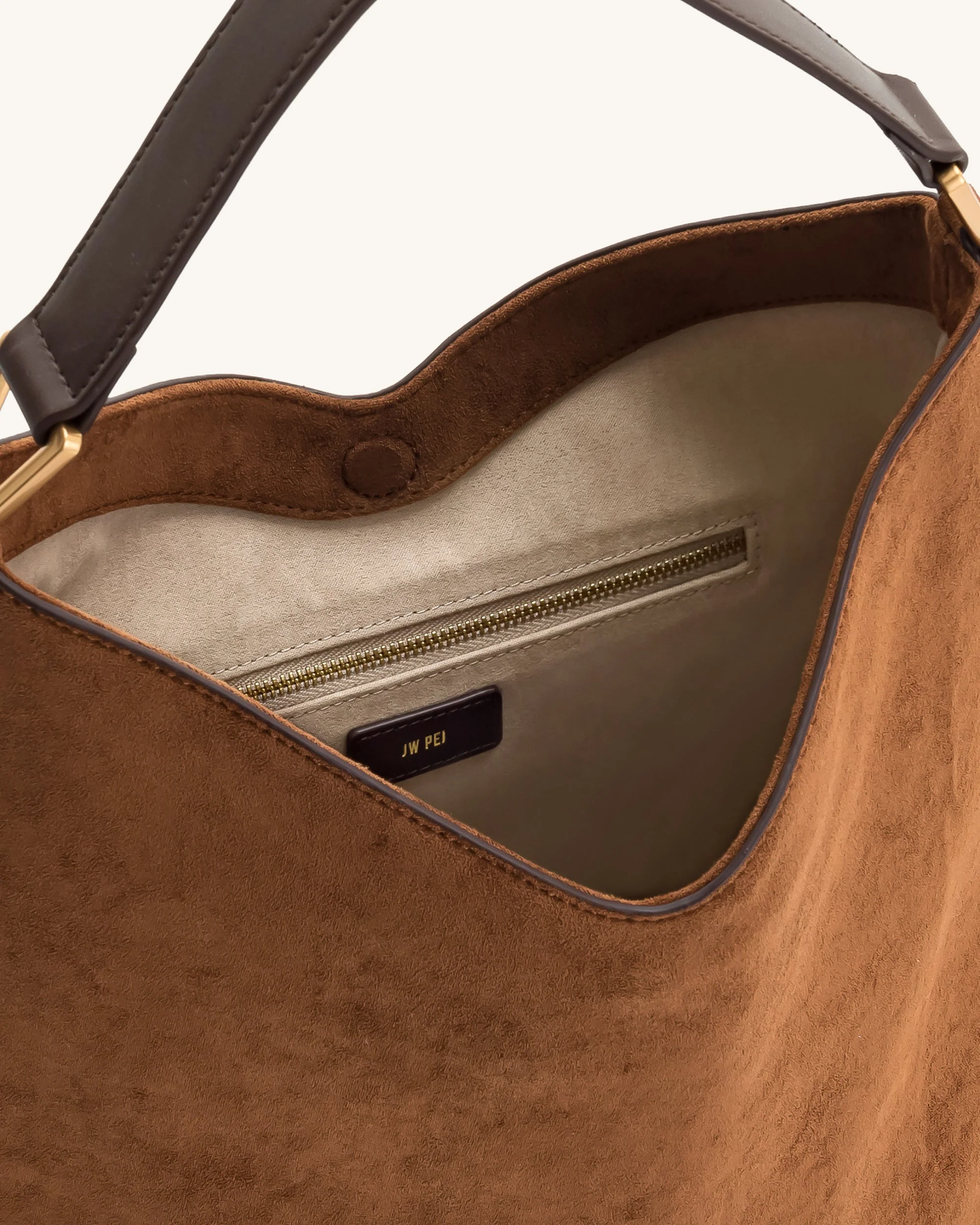 Aria Faux Suede Shoulder Bag - Brown - Image 5