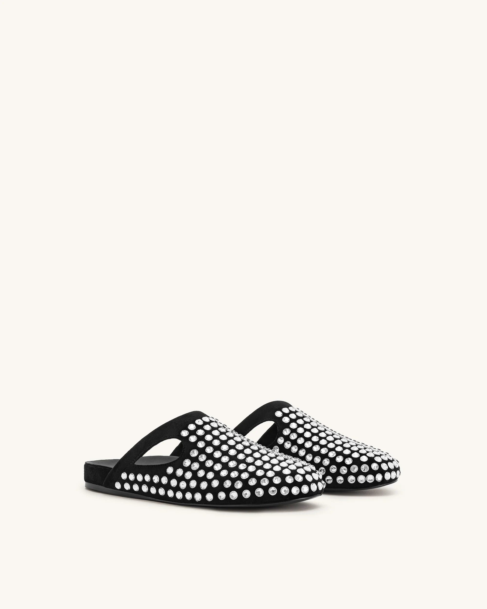 Athena Artificial Crystal Flat Mules - Black - Image 2