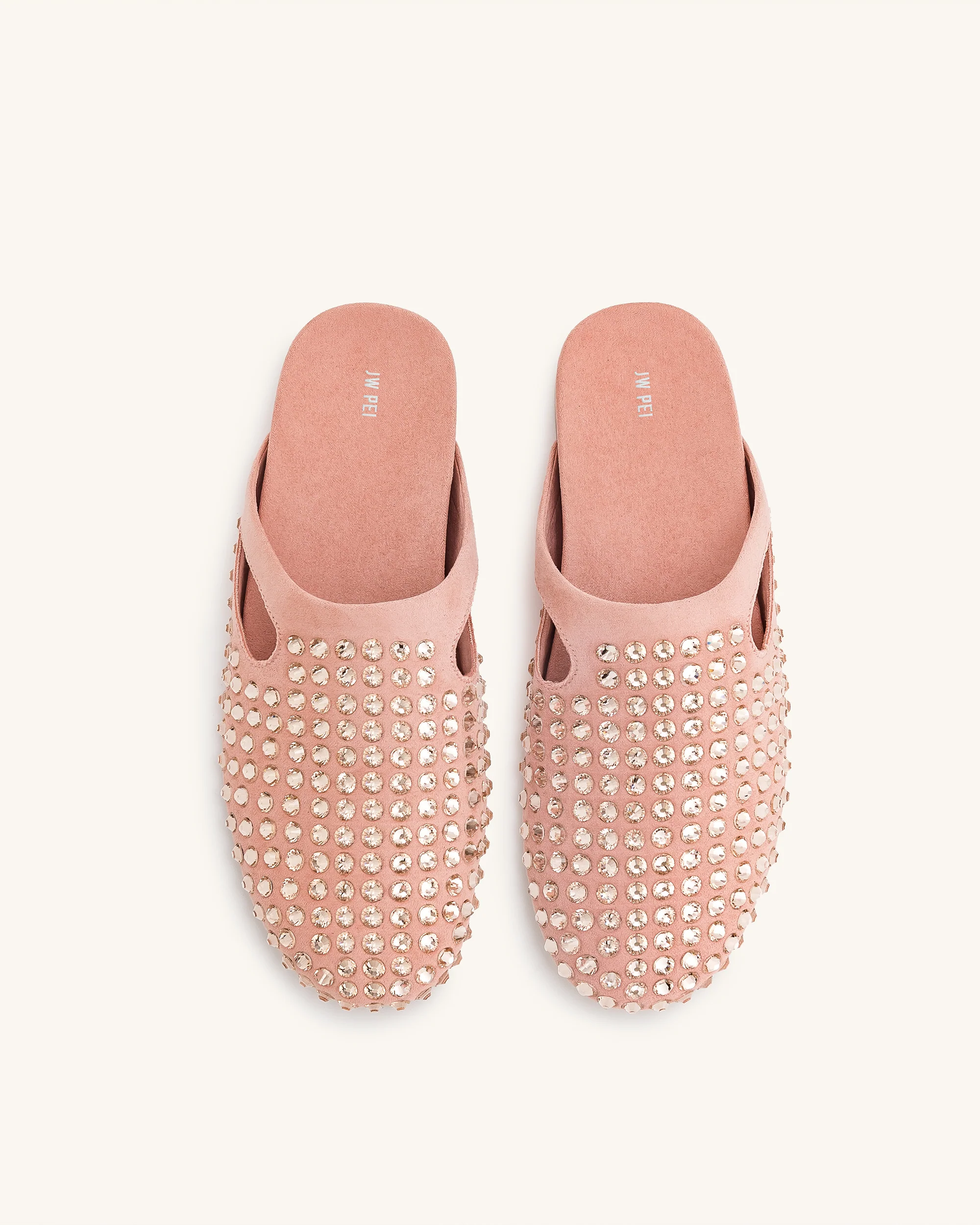 Athena Artificial Crystal Flat Mules - Pink Beige - Image 3
