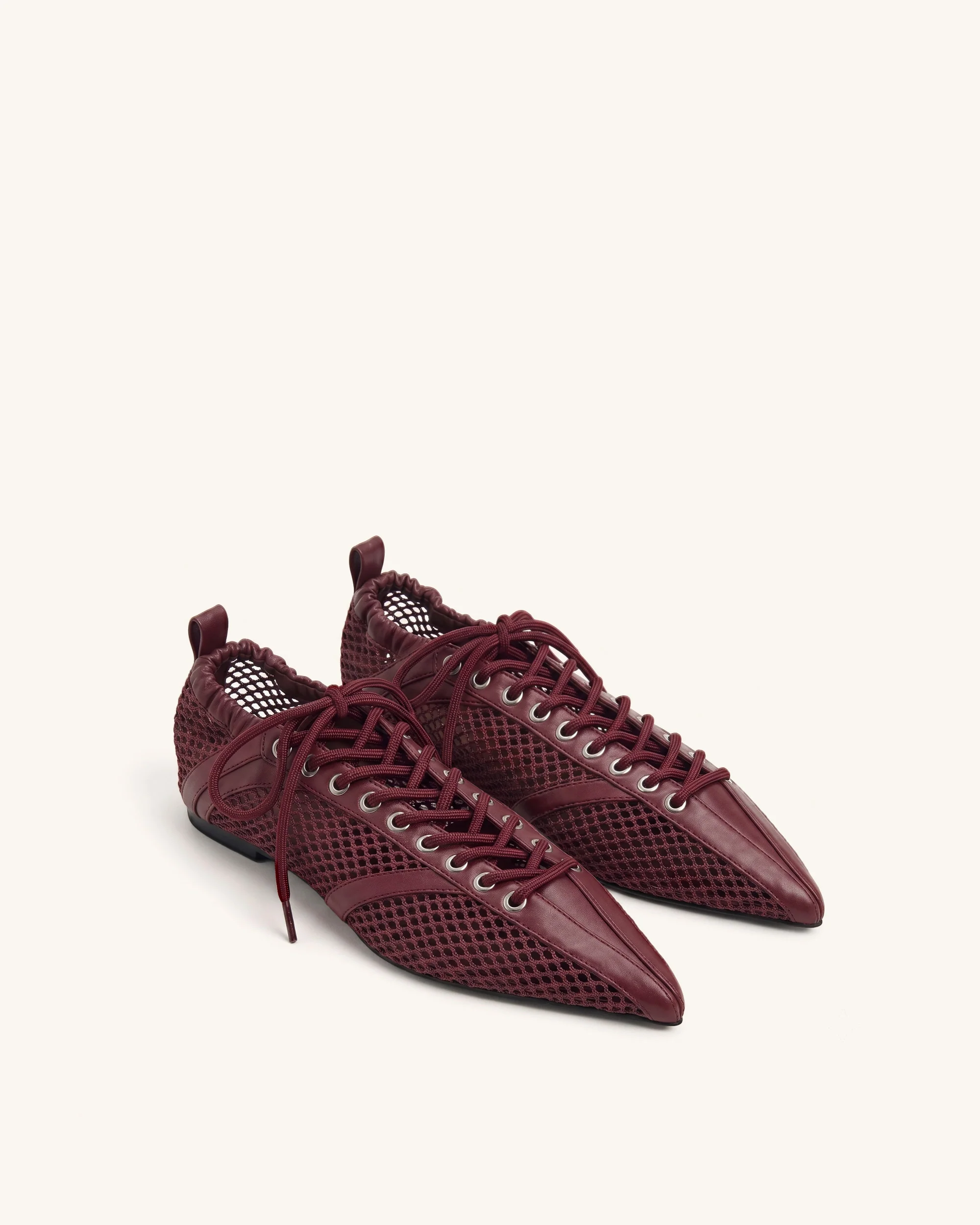 Ava Lace-Up Mesh Flats - Burgundy - Image 2