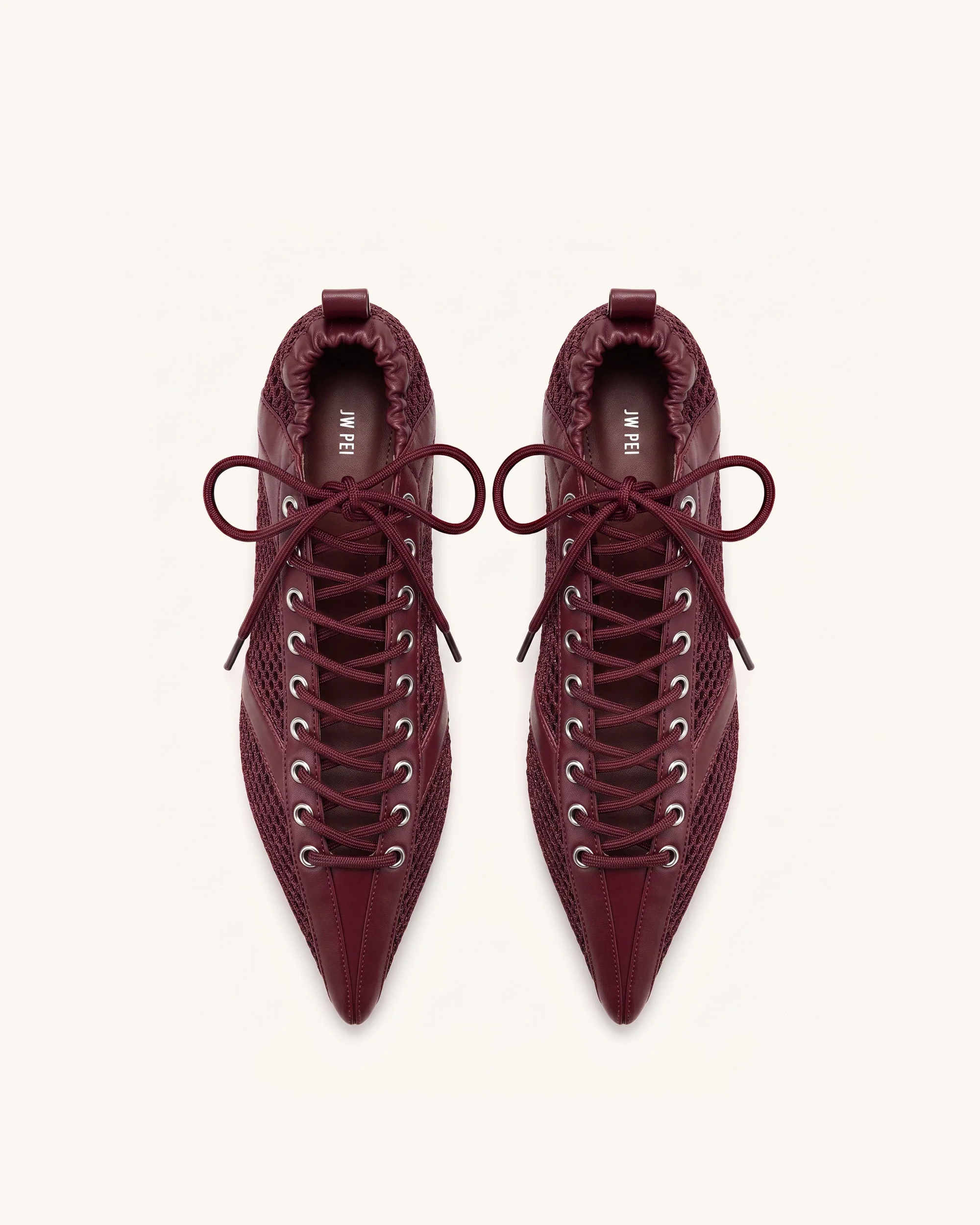 Ava Lace-Up Mesh Flats - Burgundy - Image 3