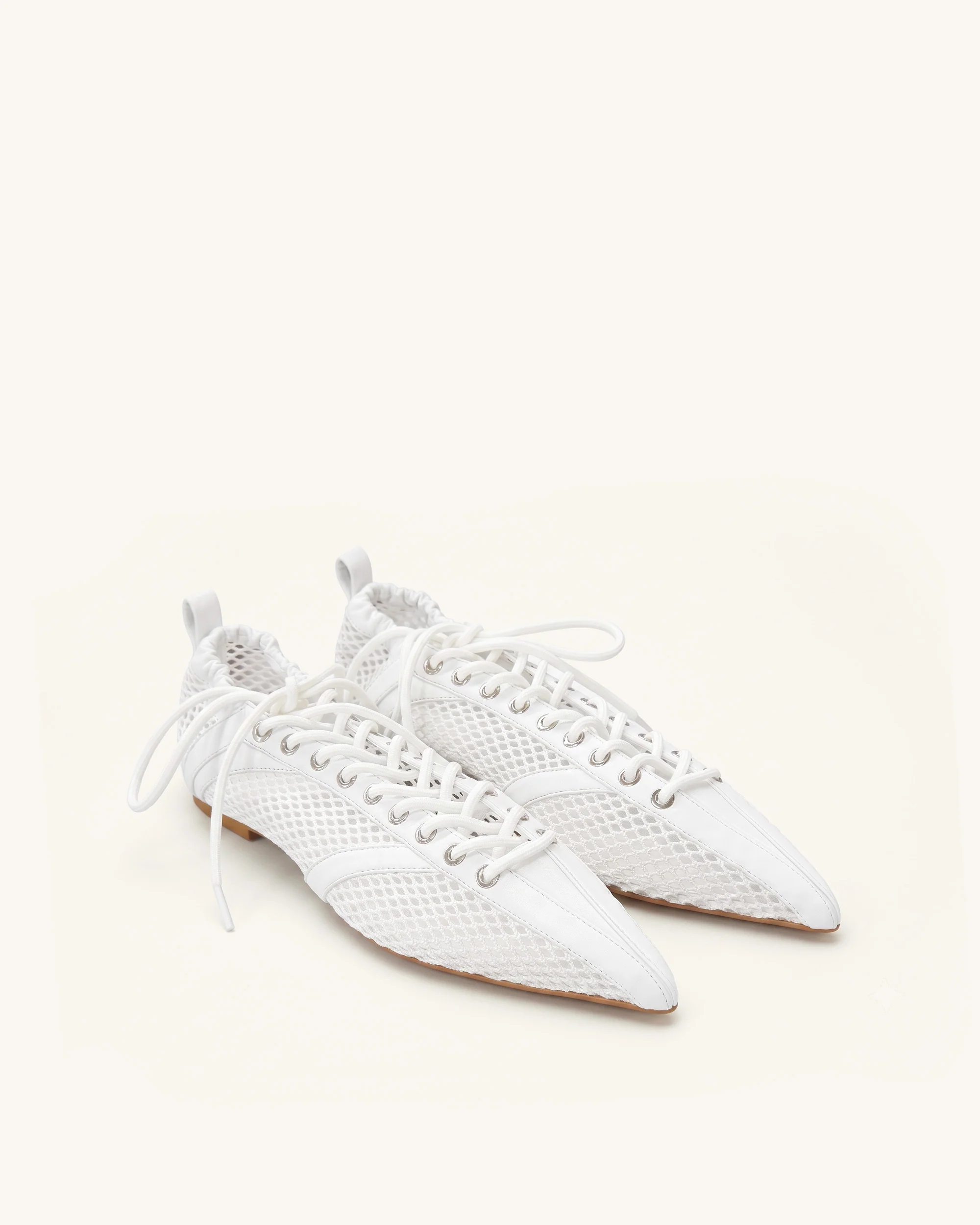 Ava Lace-Up Mesh Flats - White - Image 2