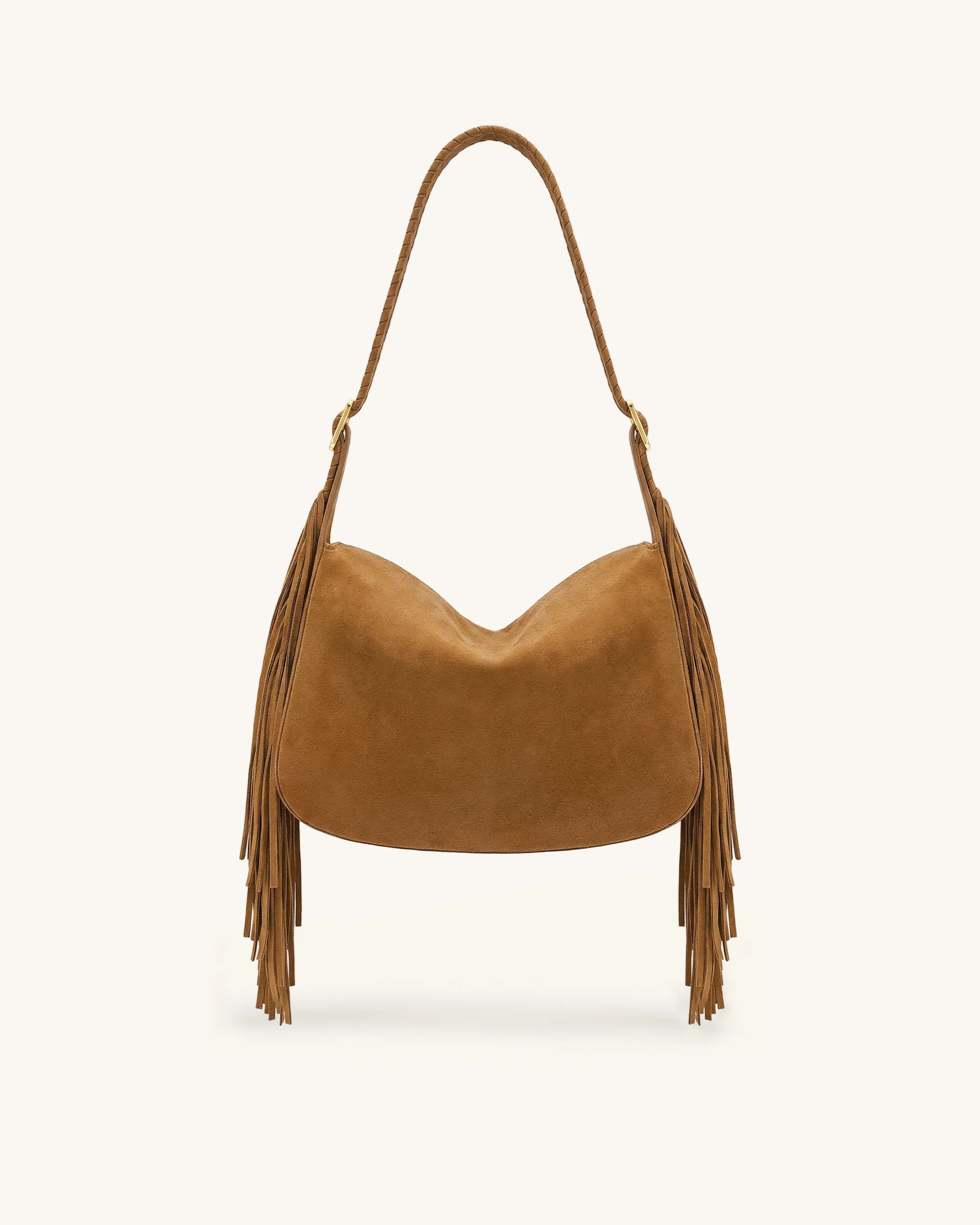 Avery Fringe Faux Suede Shoulder Bag - Brown - Image 3