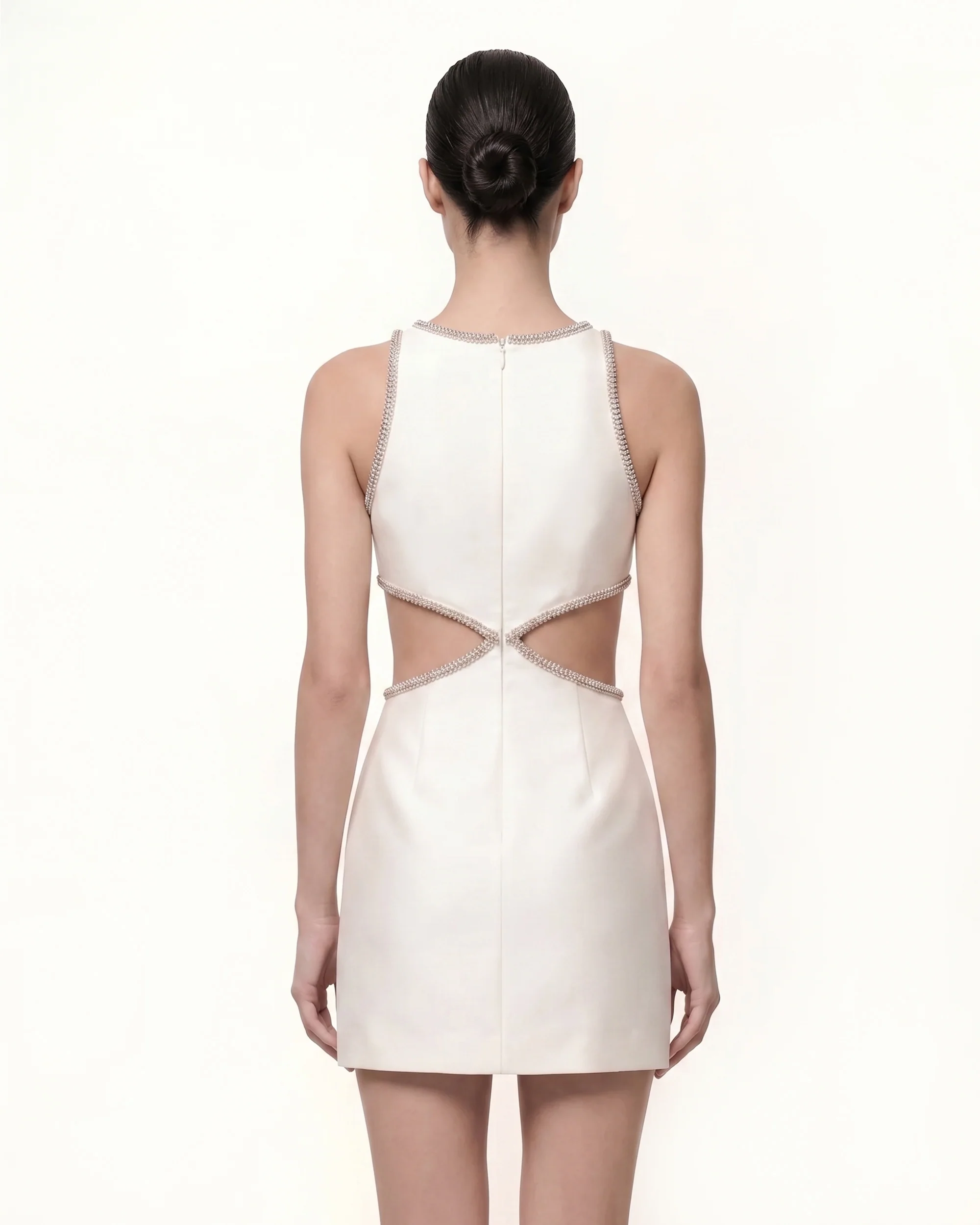 Beaded Trim Floral Mini Dress - White - Image 2