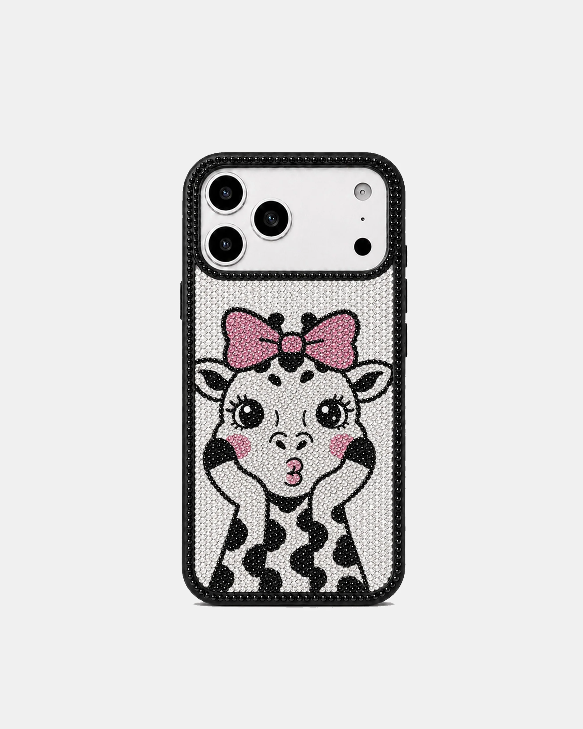Bow Giraffe Artificial Crystal Phone Case - Balck