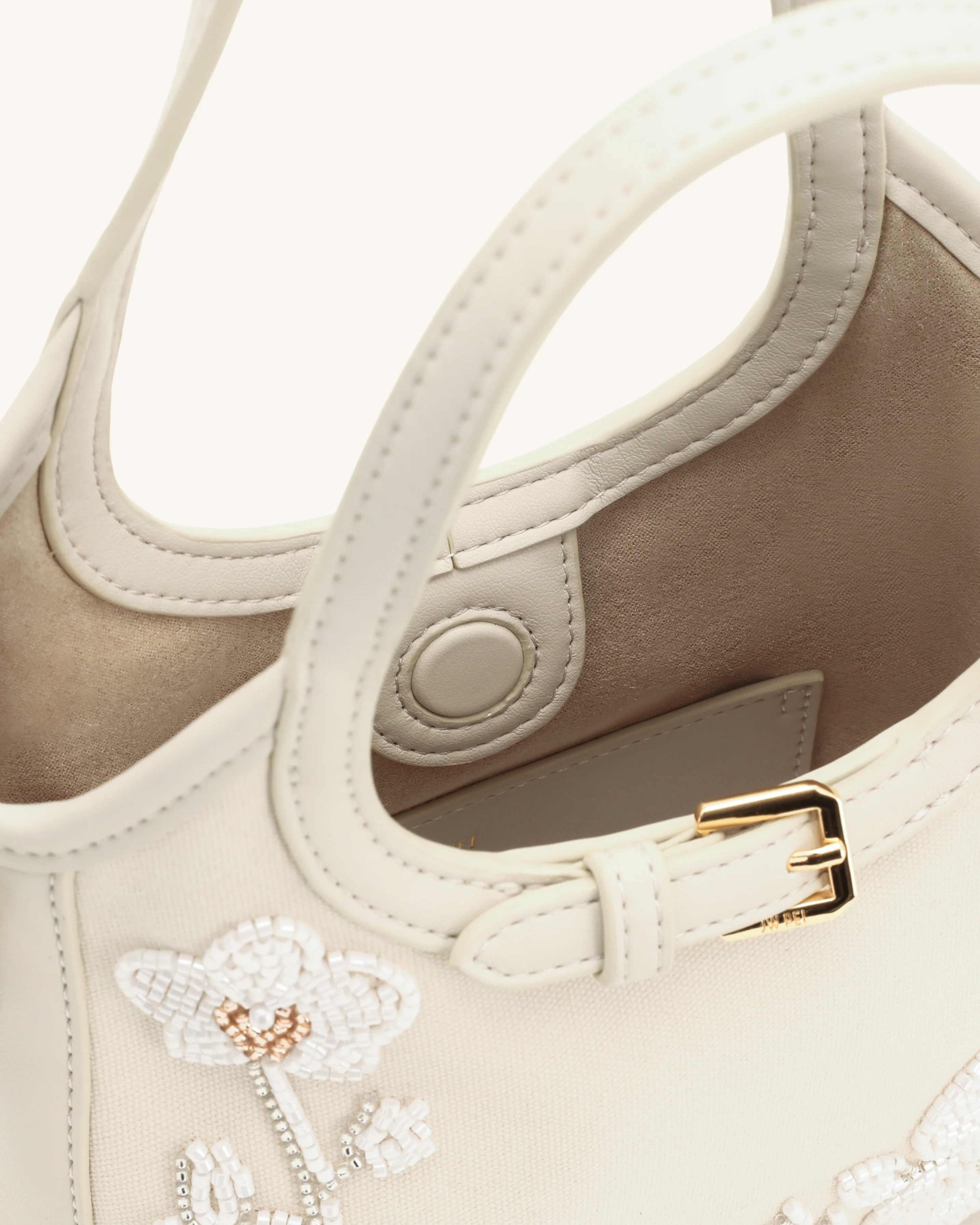 Brooke Mini Belted Embellished Orchid Beaded Top Handle Bag - Ivory - Image 4