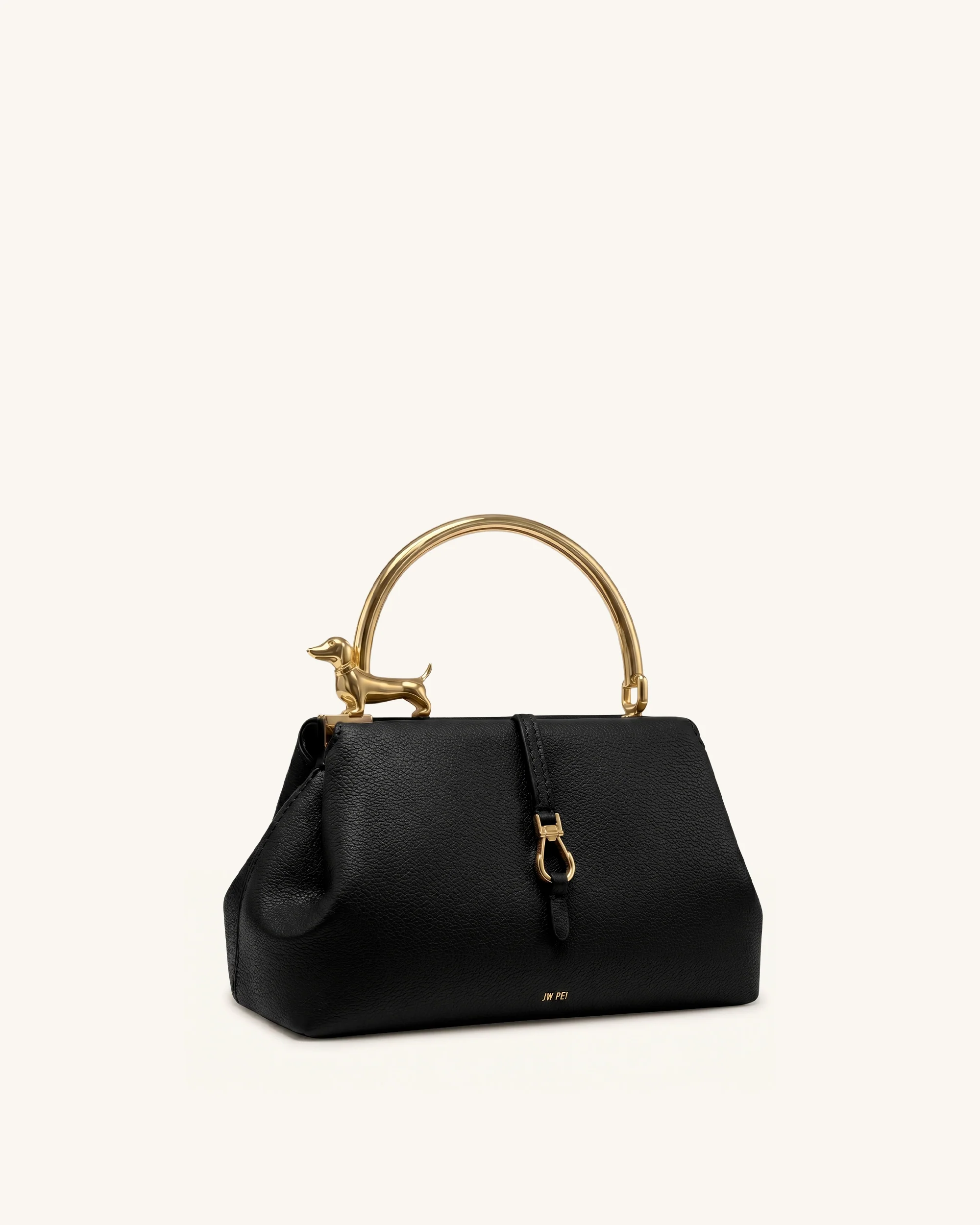 Bruna Dachshund Metal Handle Top Handle Bag - Black - Image 2