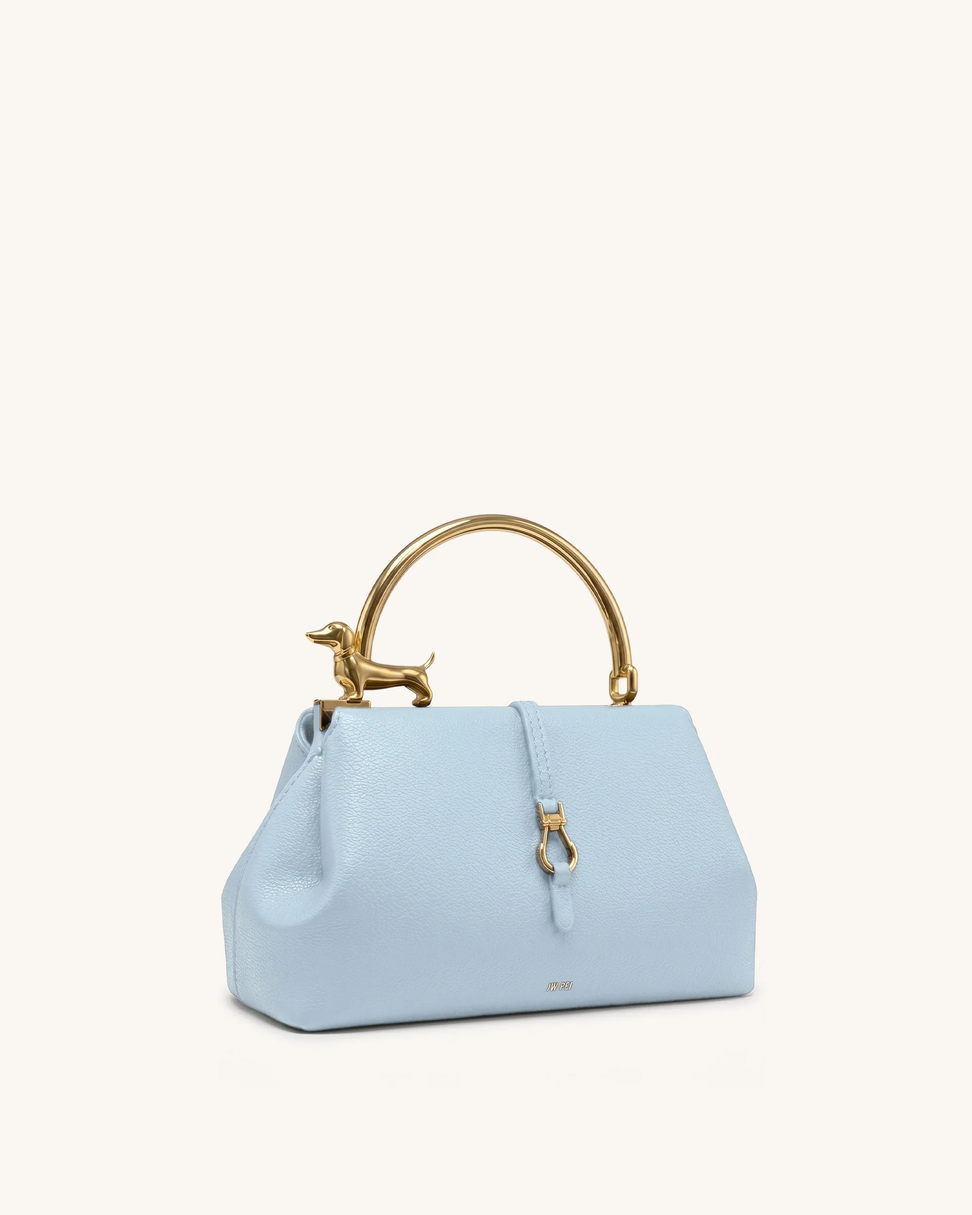 Bruna Dachshund Metal Handle Top Handle Bag - Light Blue - Image 2