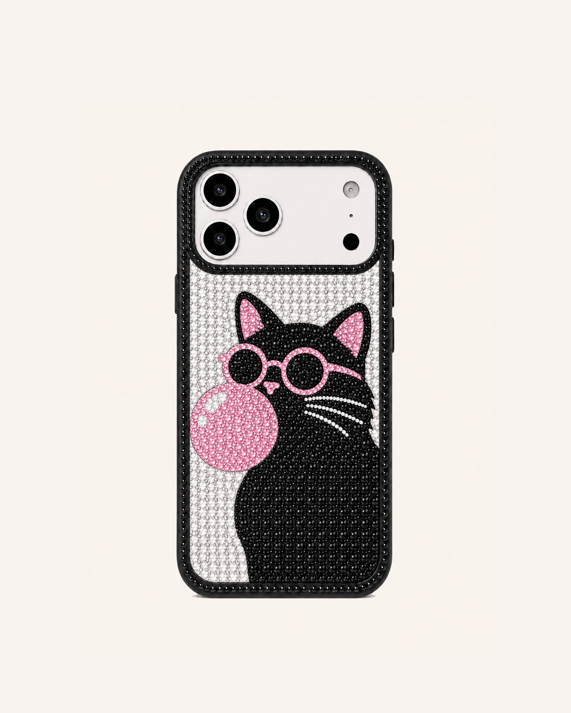 Bubble Cat Artificial Crystal Phone Case - Black