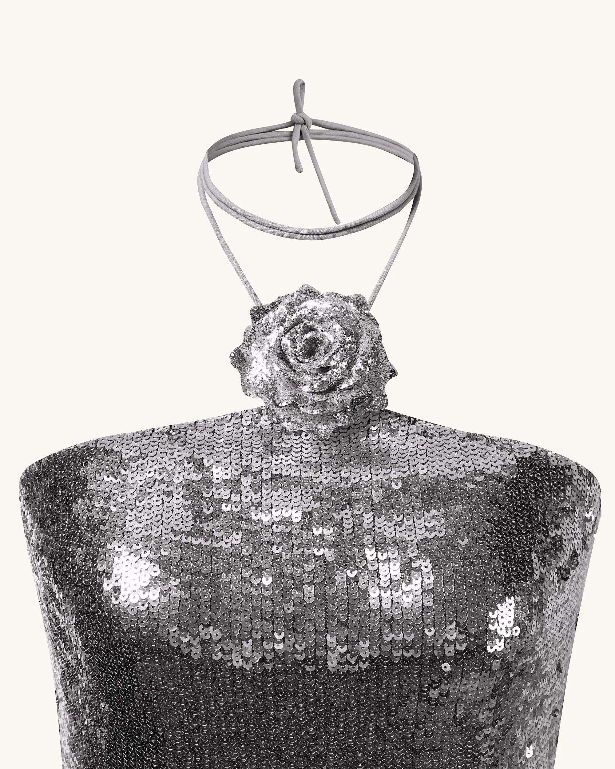 Burgundy Silver Sequinned Halter Mini Dress - Silver - Image 6