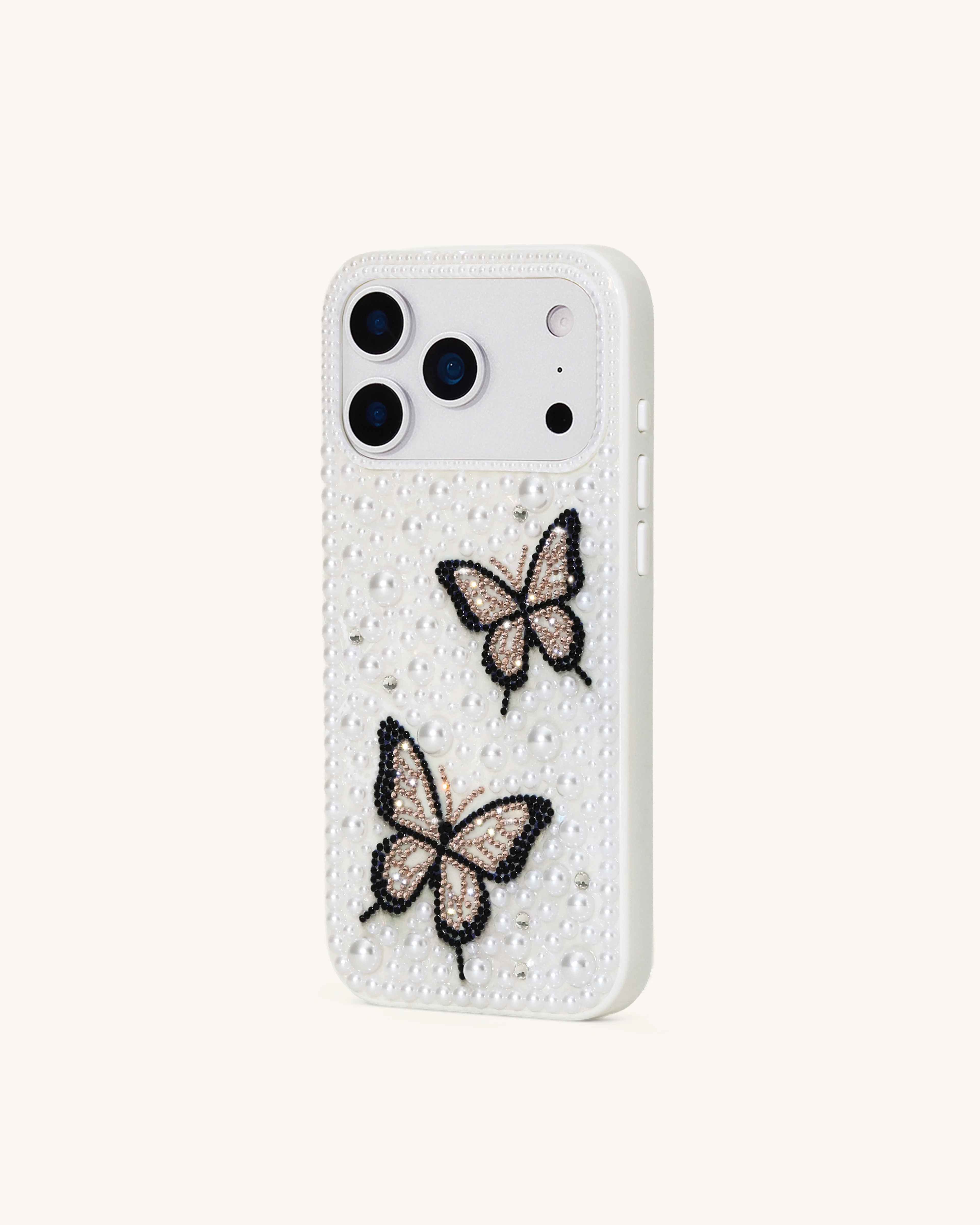 Butterfly Pearl Embellished Phone Case - White - Image 2