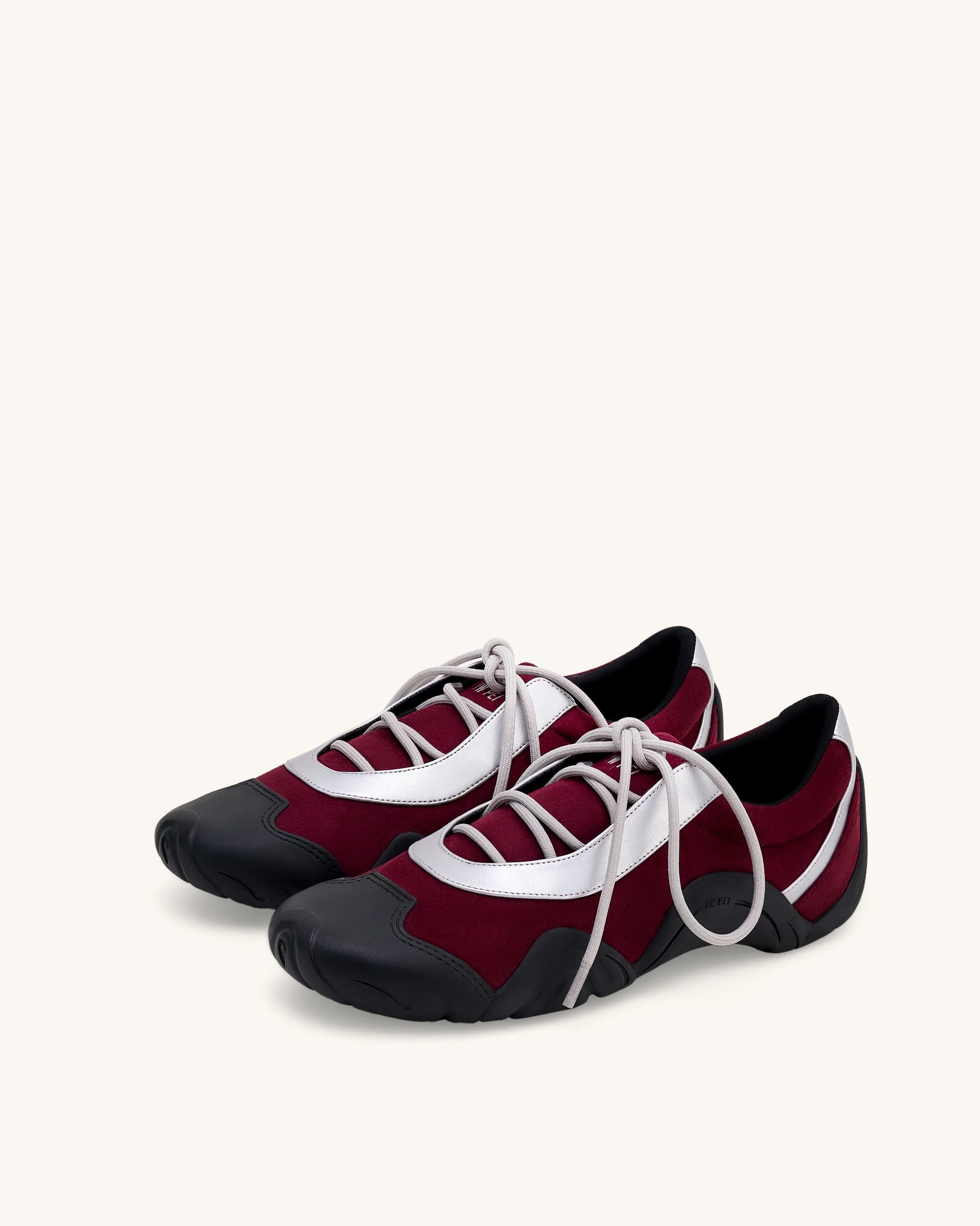 Caitlin Faux Suede Lace-up Ballerina Sneakers - Burgundy & Light Grey - Image 3