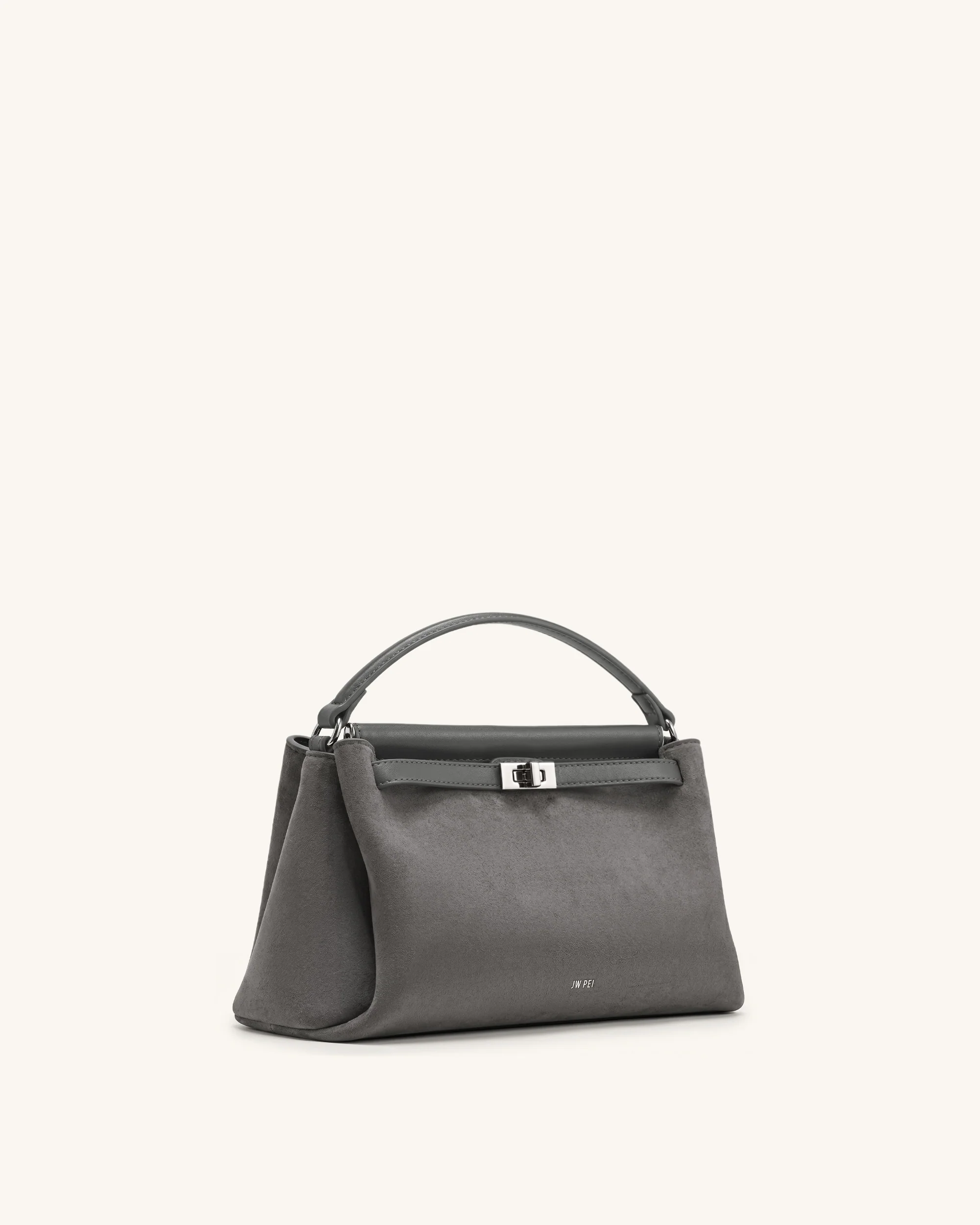 Carmen Faux Suede Top Handle Bag - Dark Gray - Image 2