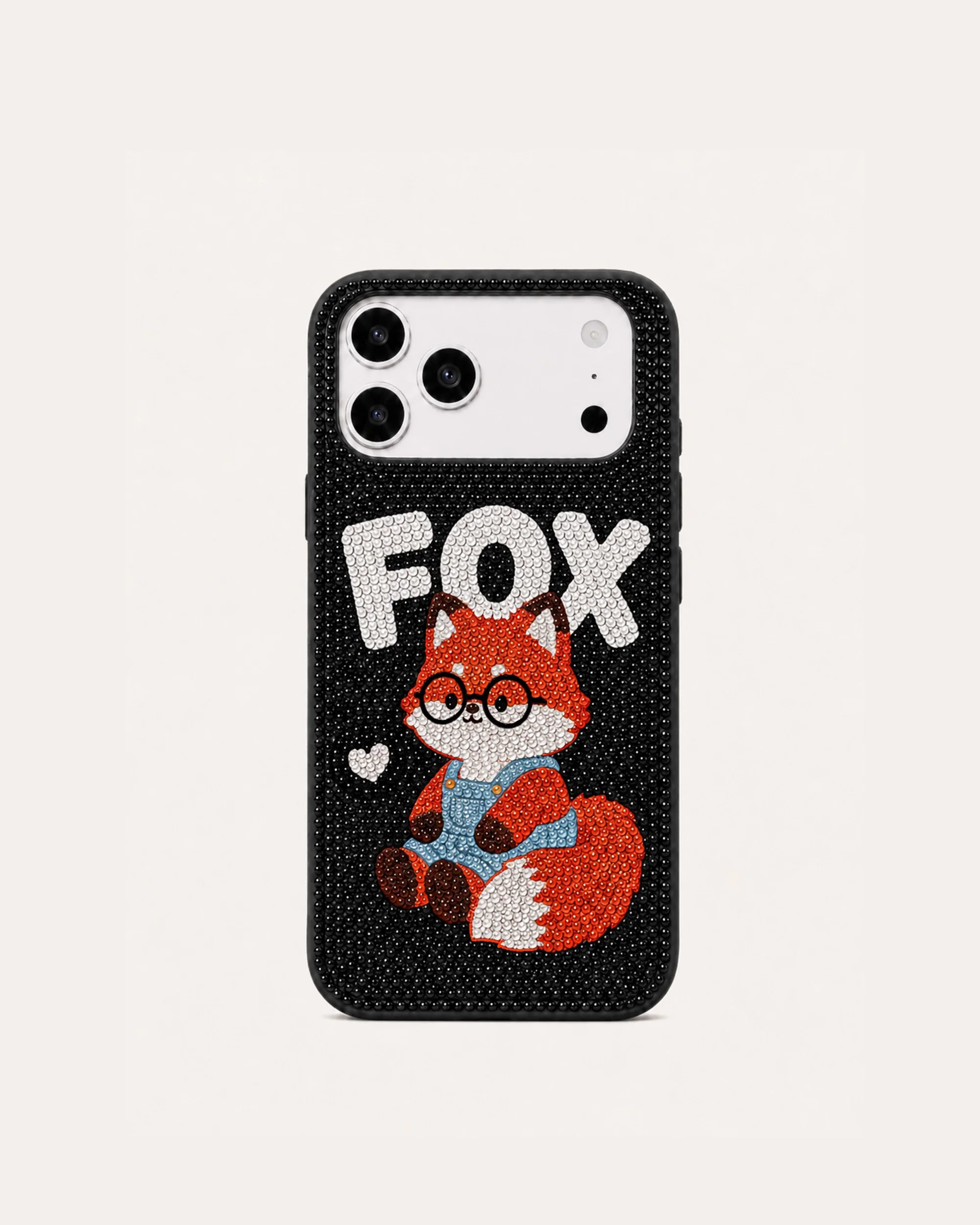 Cartoon Fox Glitter Phone Case - Black