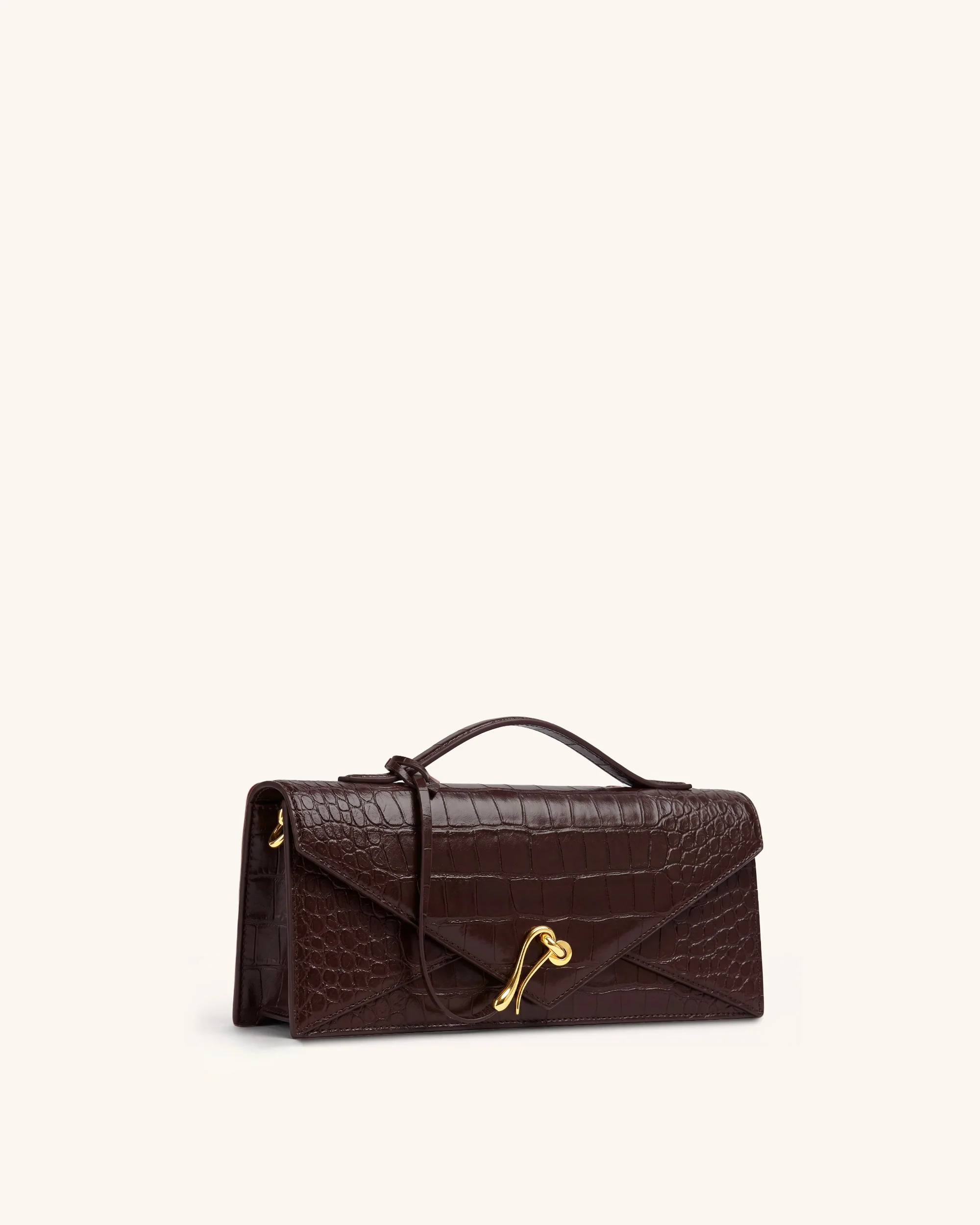 Celeste Envelope Top Handle Bag - Dark Brown Croc - Image 2