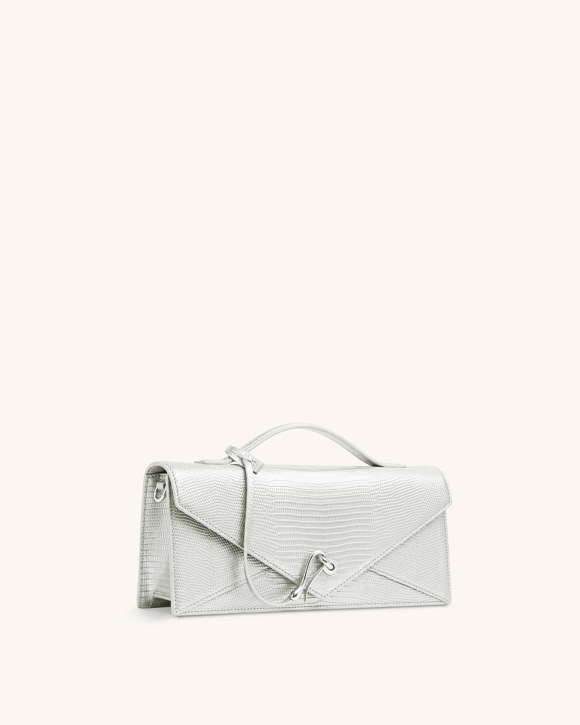 Celeste Envelope Top Handle Bag - Silver Lizard Texture - Image 2
