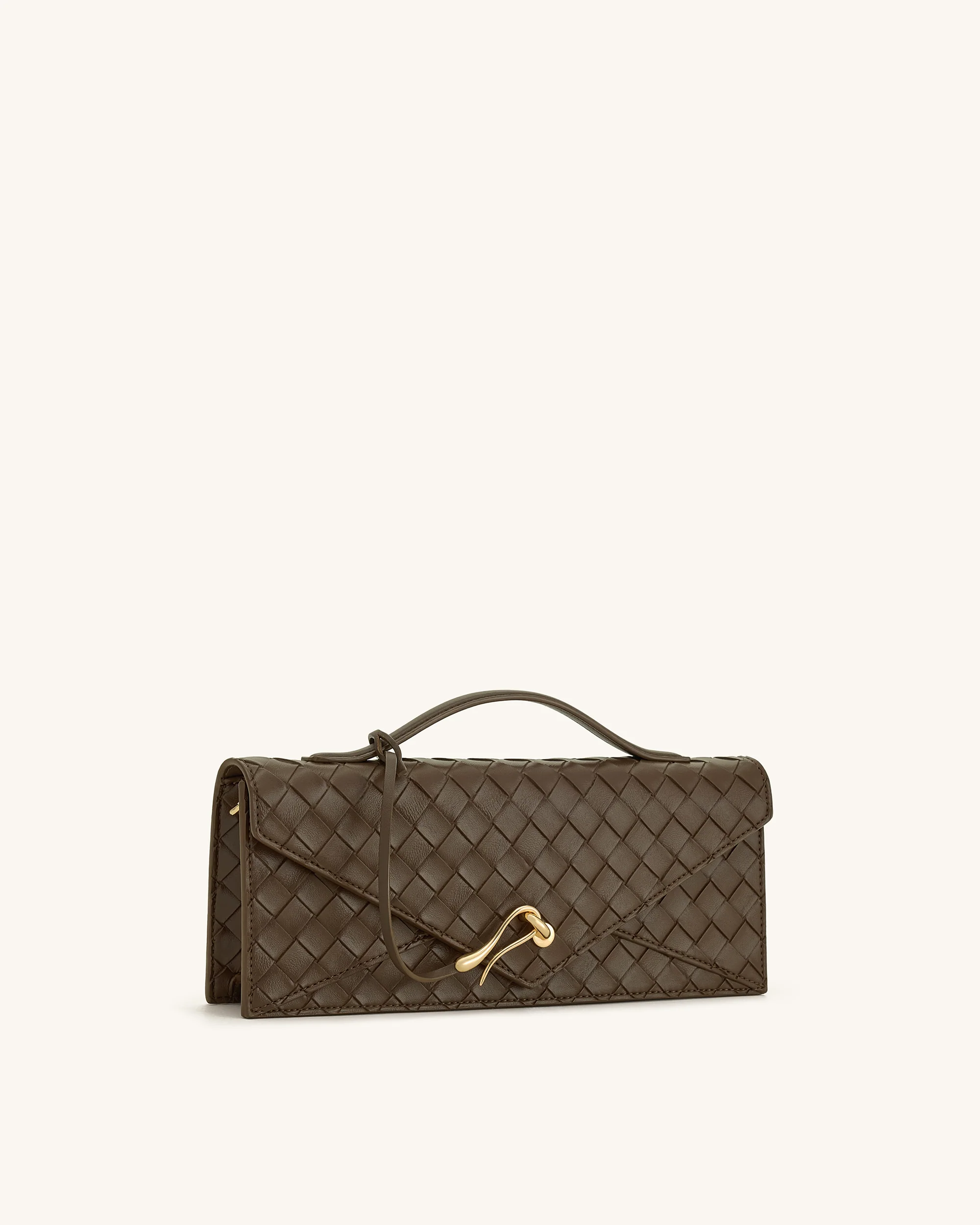 Celeste Woven Textured Envelope Top Handle Bag - Mocha Brown - Image 2