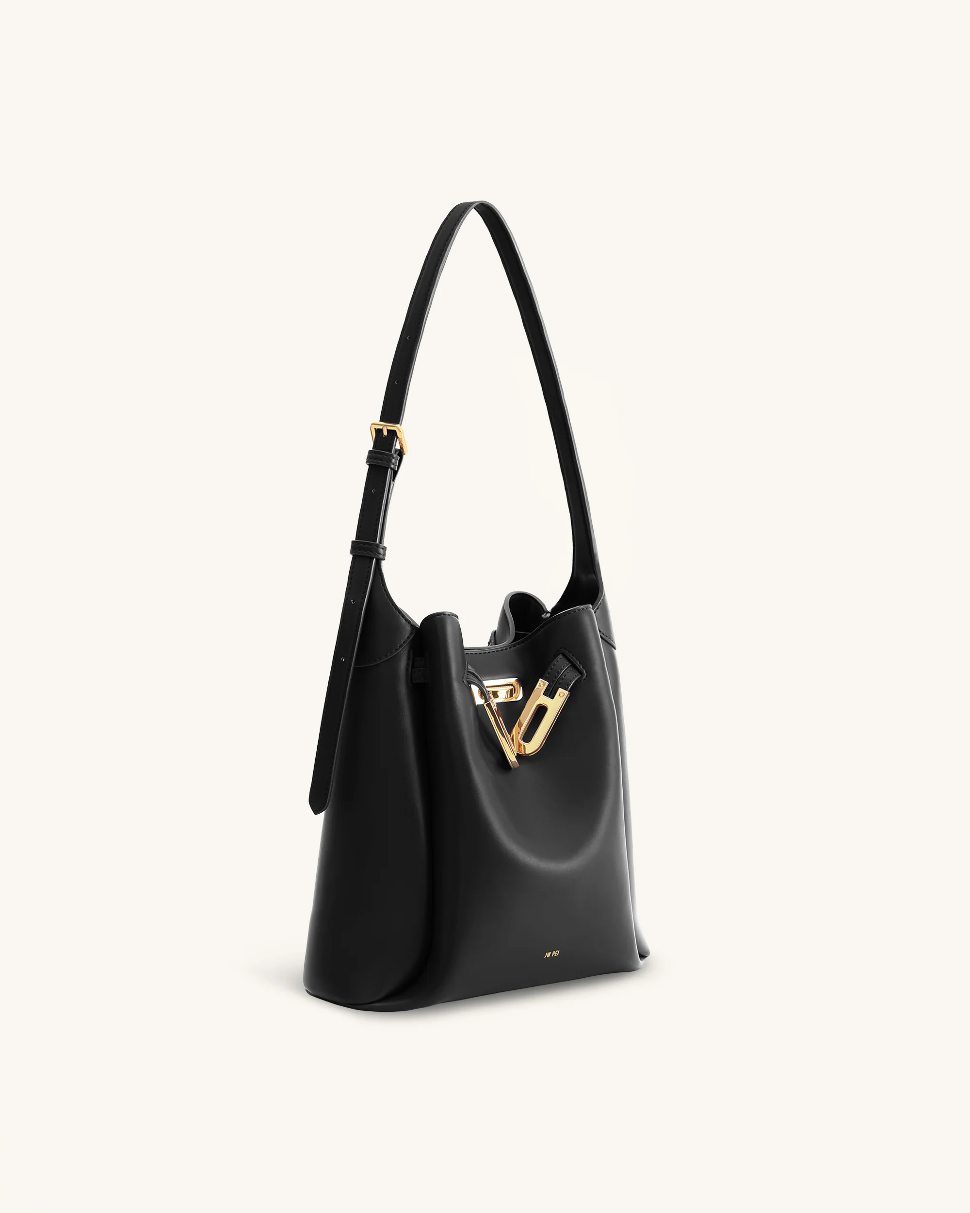 Charlene Double Buckle Hobo Bag - Black - Image 2