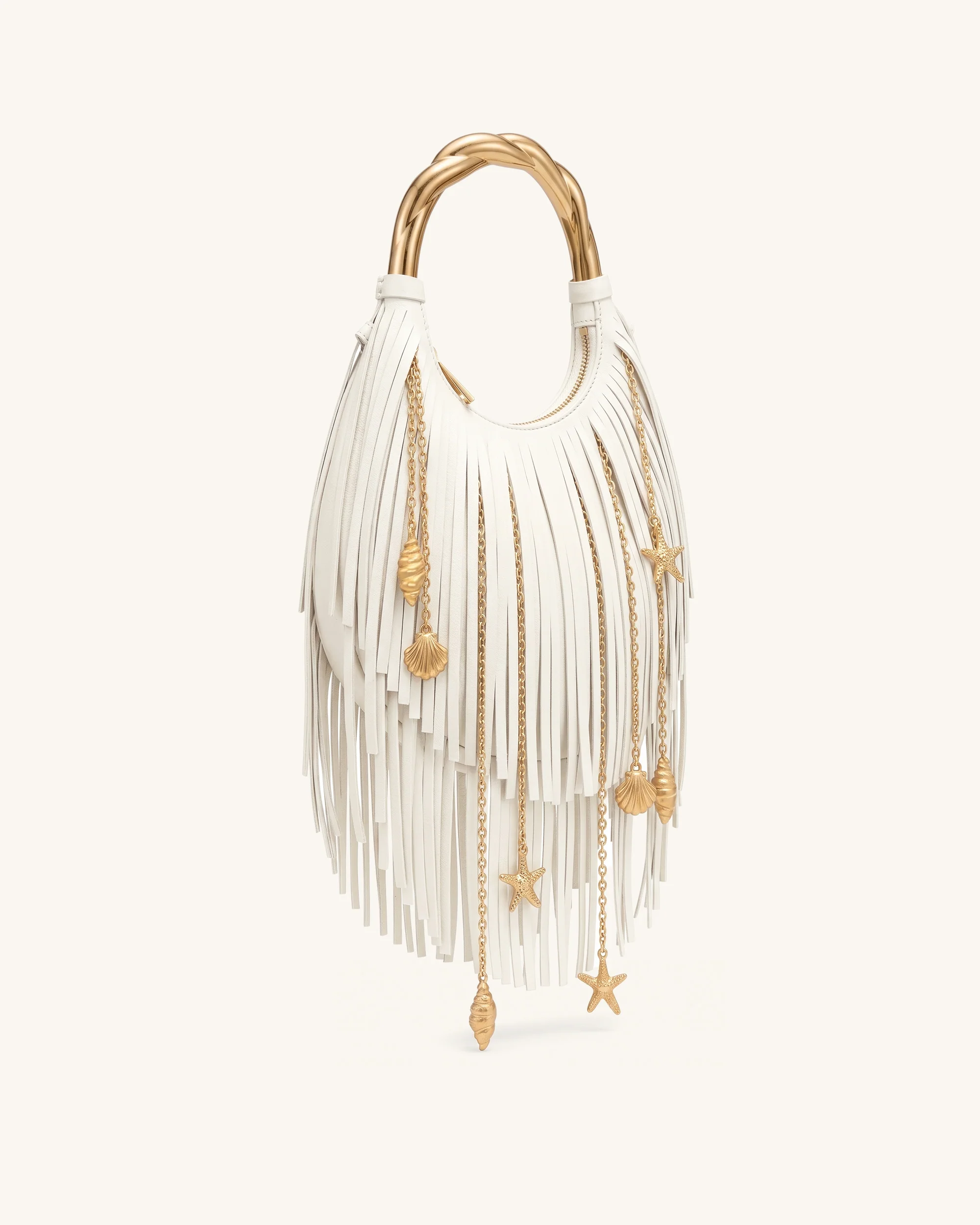 Chloe Metal Handle Fringe Top Handbag - Off White - Image 2