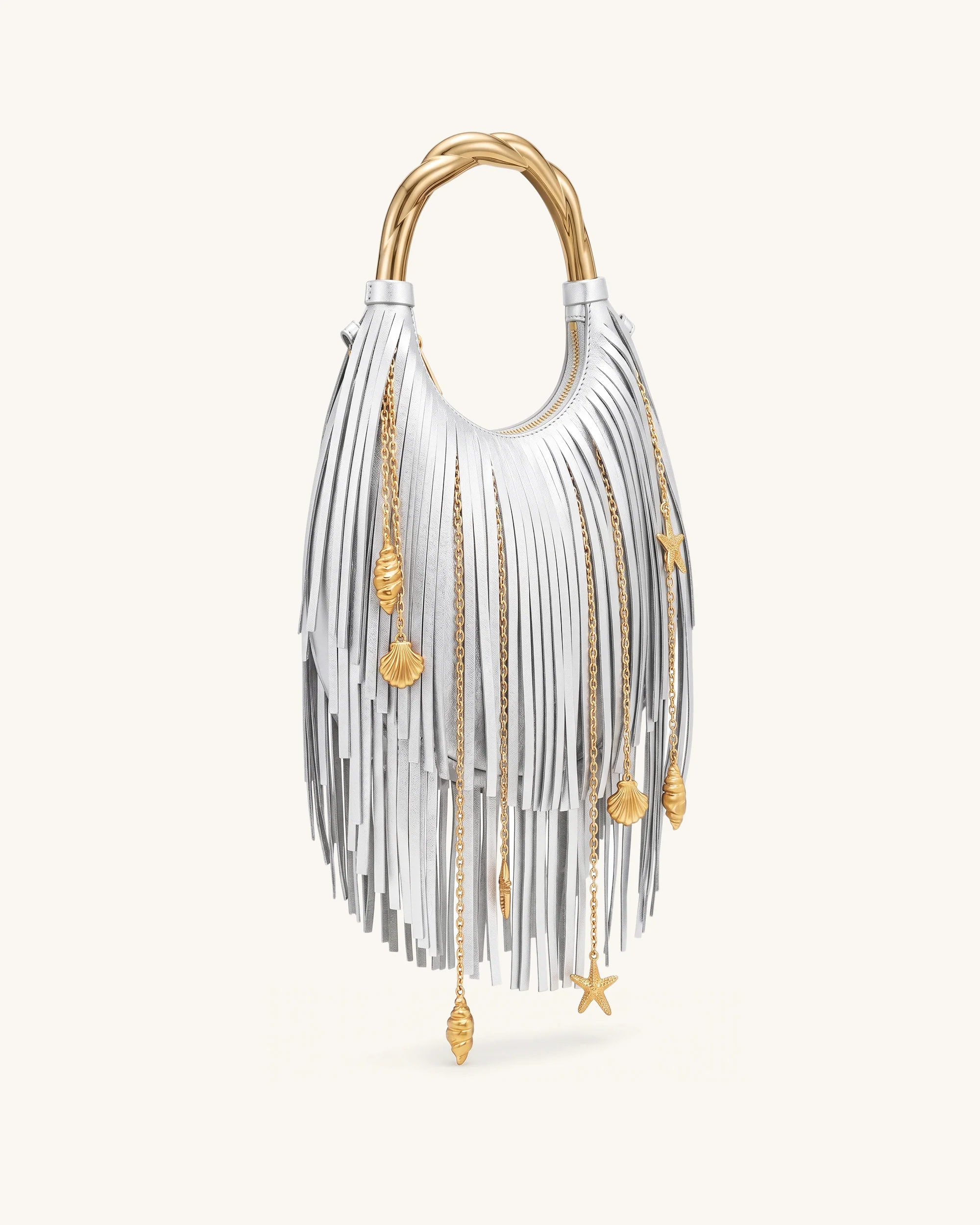 Chloe Metal Handle Fringe Top Handbag - Silver - Image 2