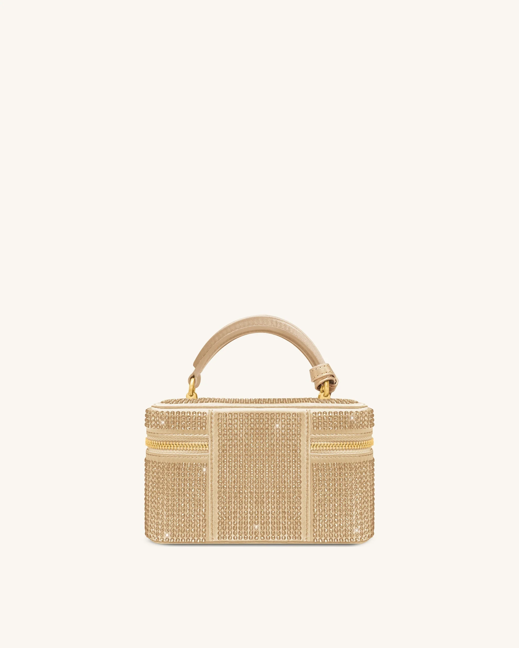 Cleo Artificial Crystal Box Shape Top Handle Bag - Champagne - Image 4