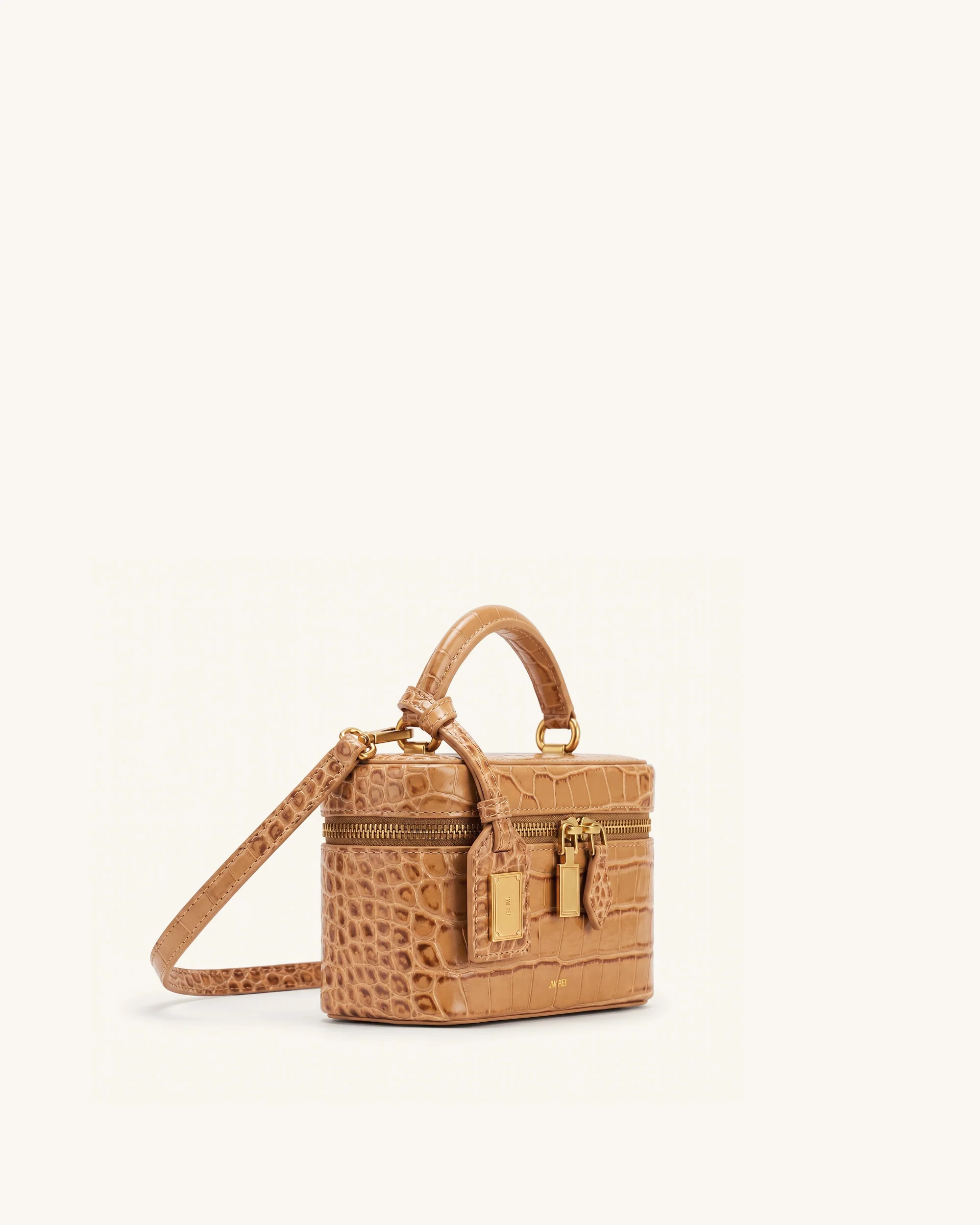 Cleo Box Shape Top Handle Bag - Brown Croc - Image 2