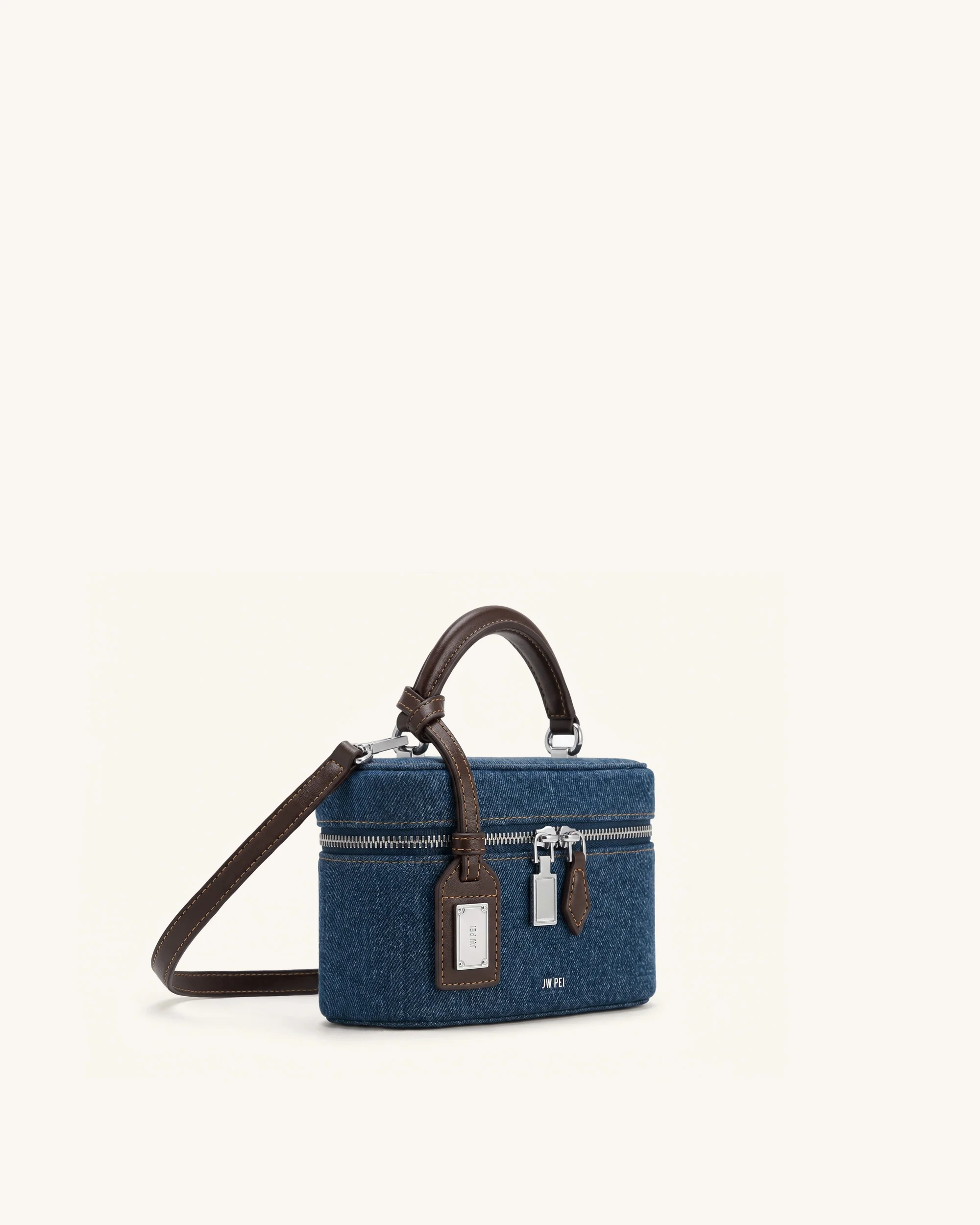 Cleo Box Shape Top Handle Bag - Dark Blue Denim - Image 2