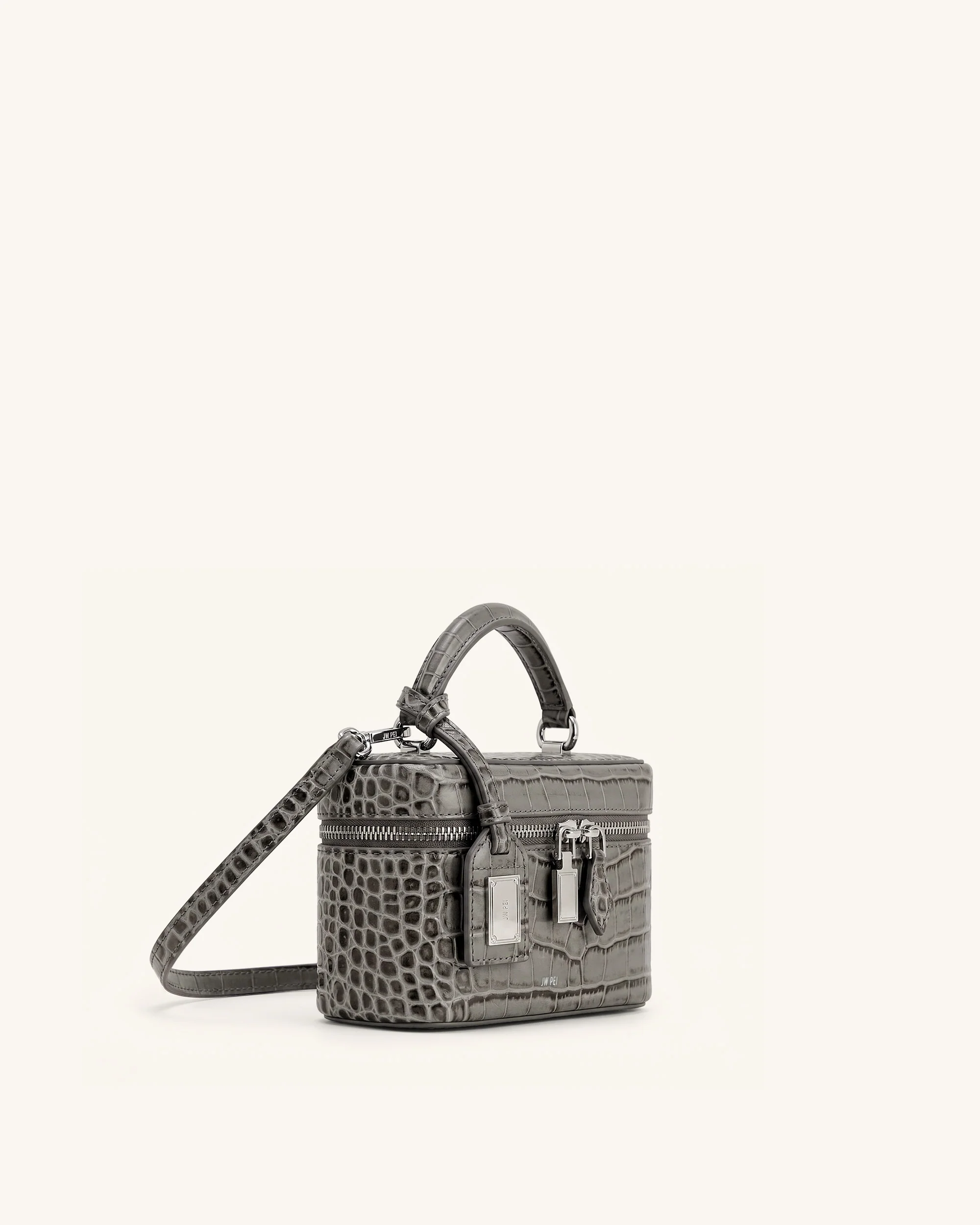 Cleo Box Shape Top Handle Bag - Grey Croc - Image 2
