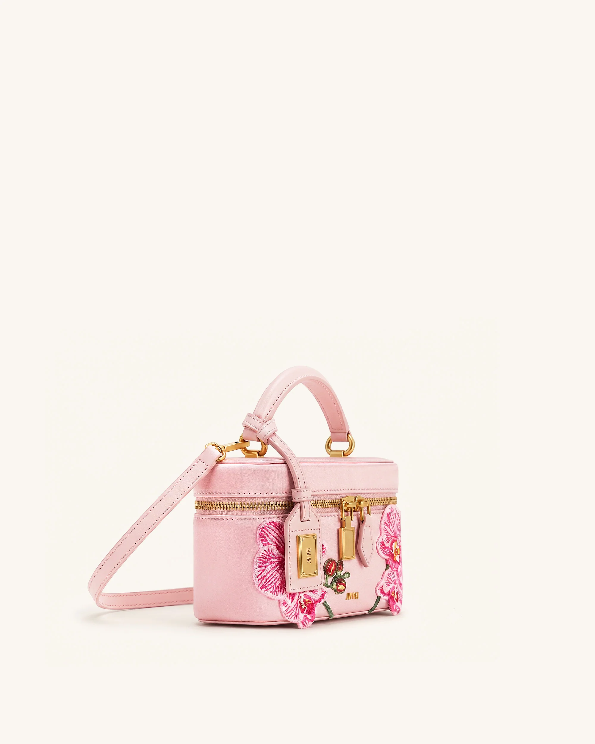 Cleo Embroidered Box Shape Top Handle Bag - Sakura Pink - Image 2