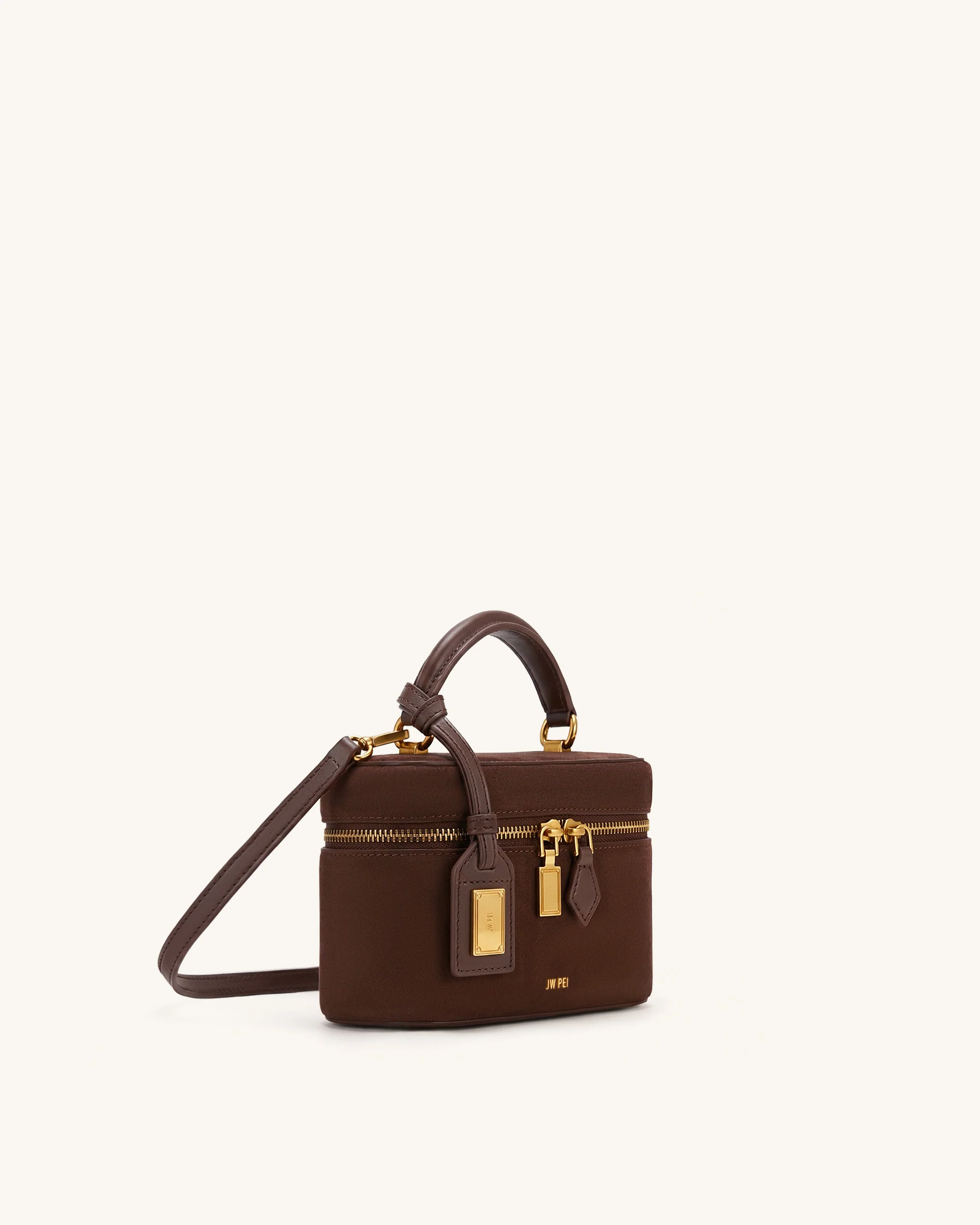 Cleo Faux Suede Box Shape Top Handle Bag - Chocolate Brown - Image 2