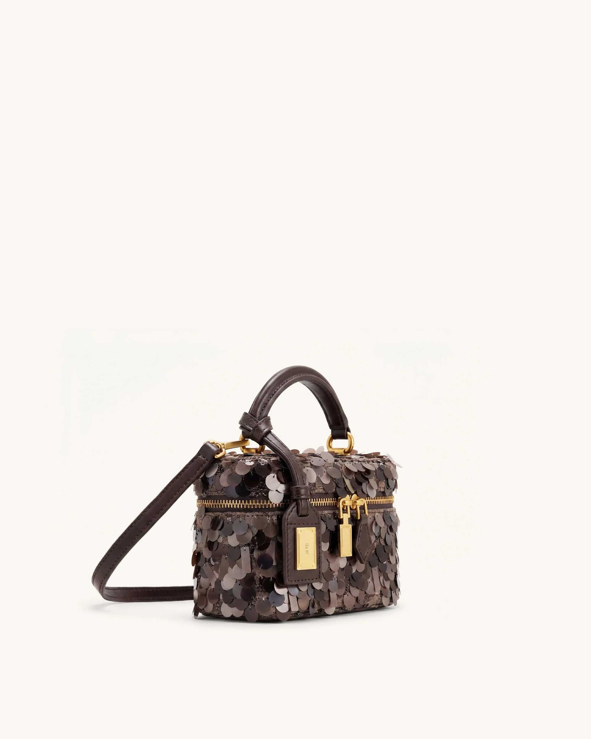 Cleo Metallic Sequin Box Shape Top Handle Bag - Brown - Image 2