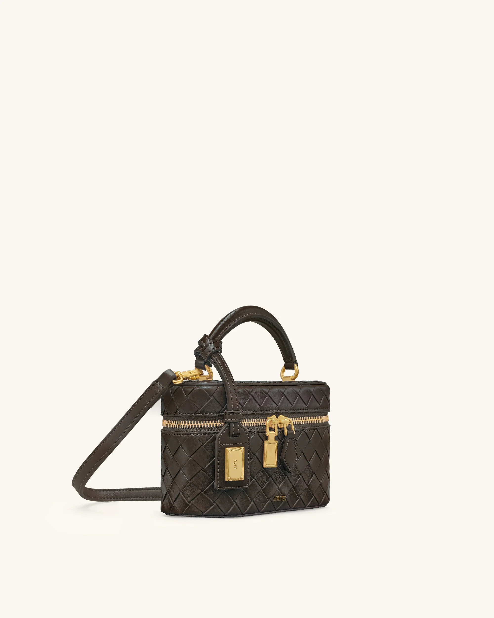 Cleo Woven Texture Box Shape Top Handle Bag - Dark Brown - Image 2