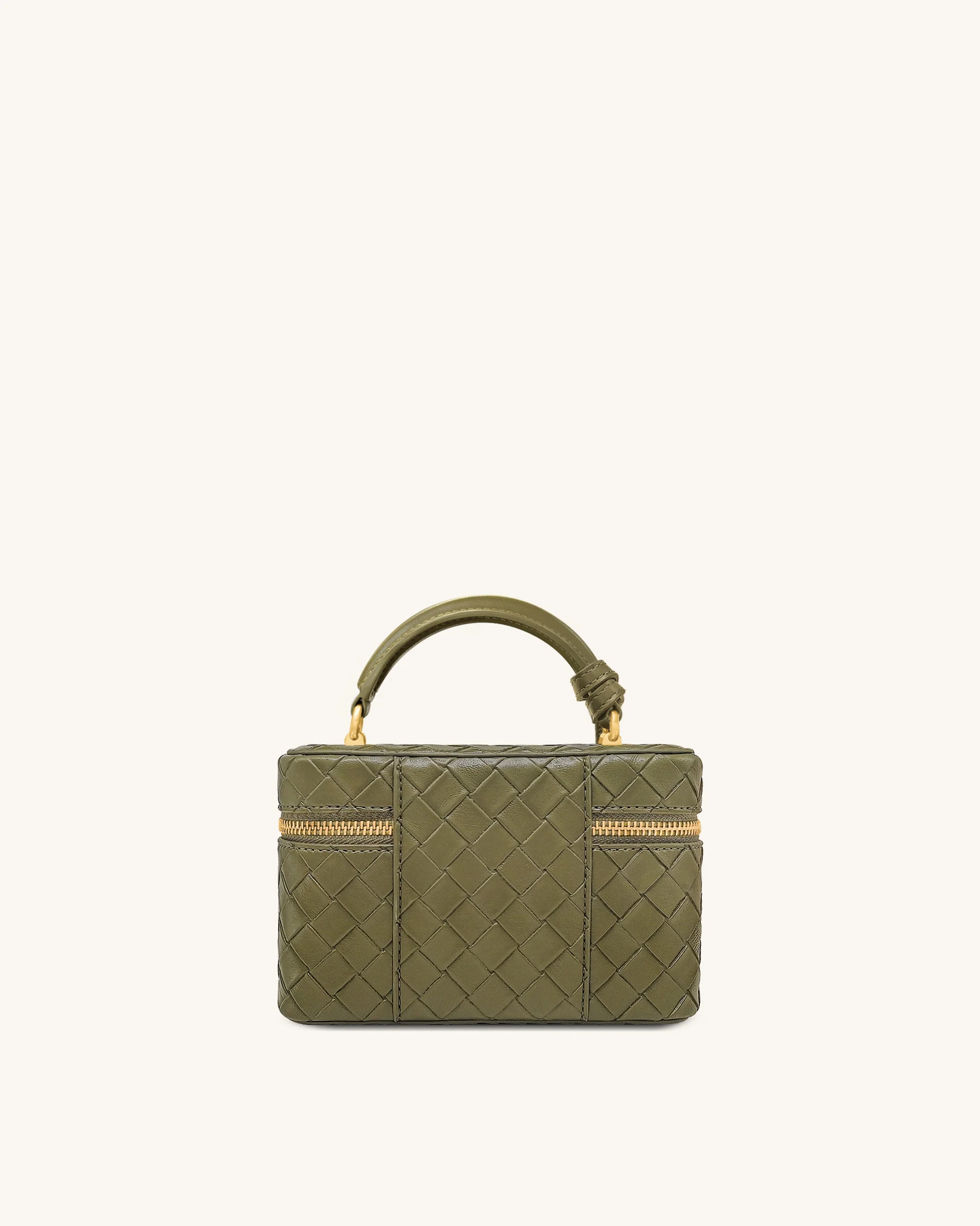 Cleo Woven Texture Box Shape Top Handle Bag - Olive Green - Image 3