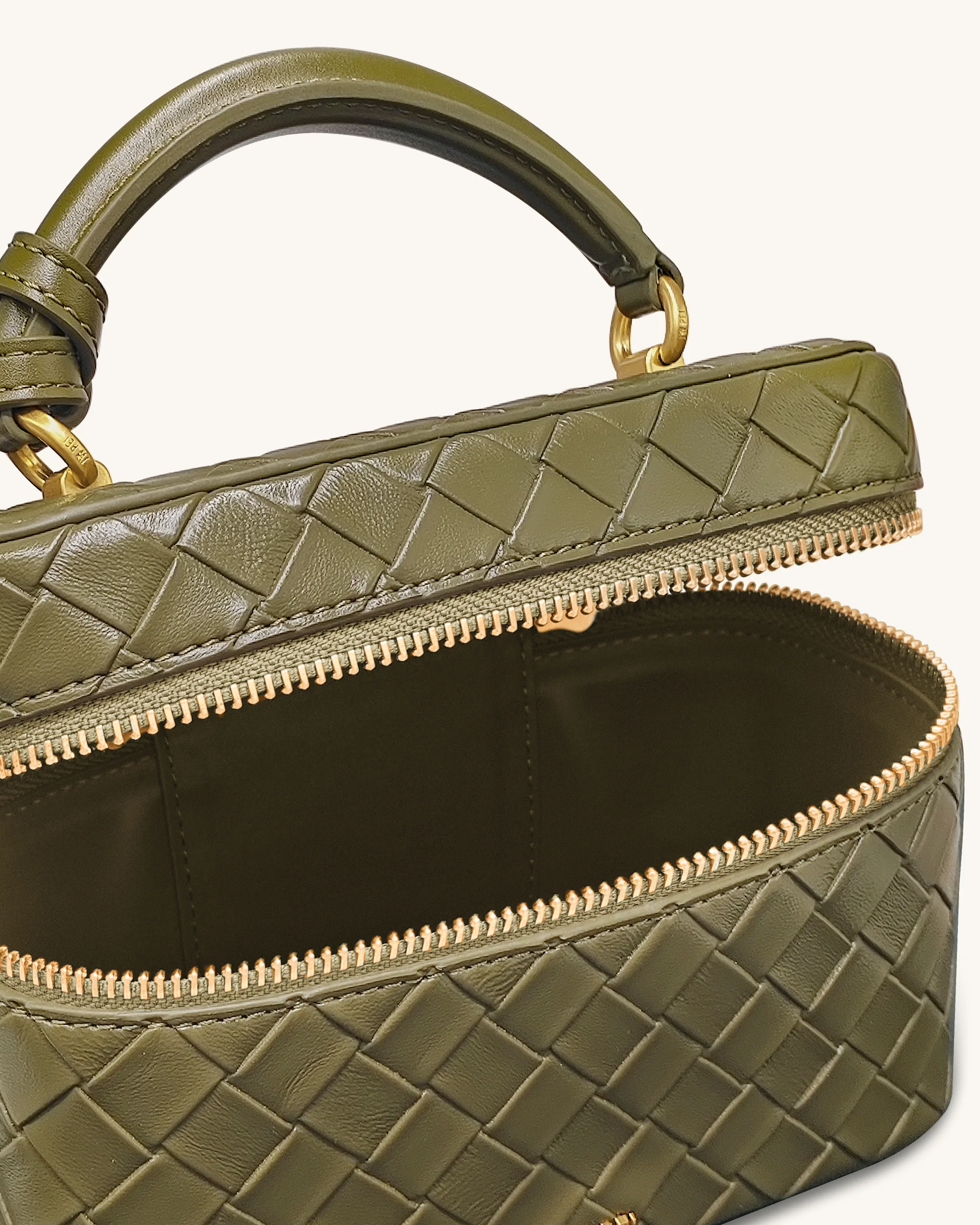 Cleo Woven Texture Box Shape Top Handle Bag - Olive Green - Image 4