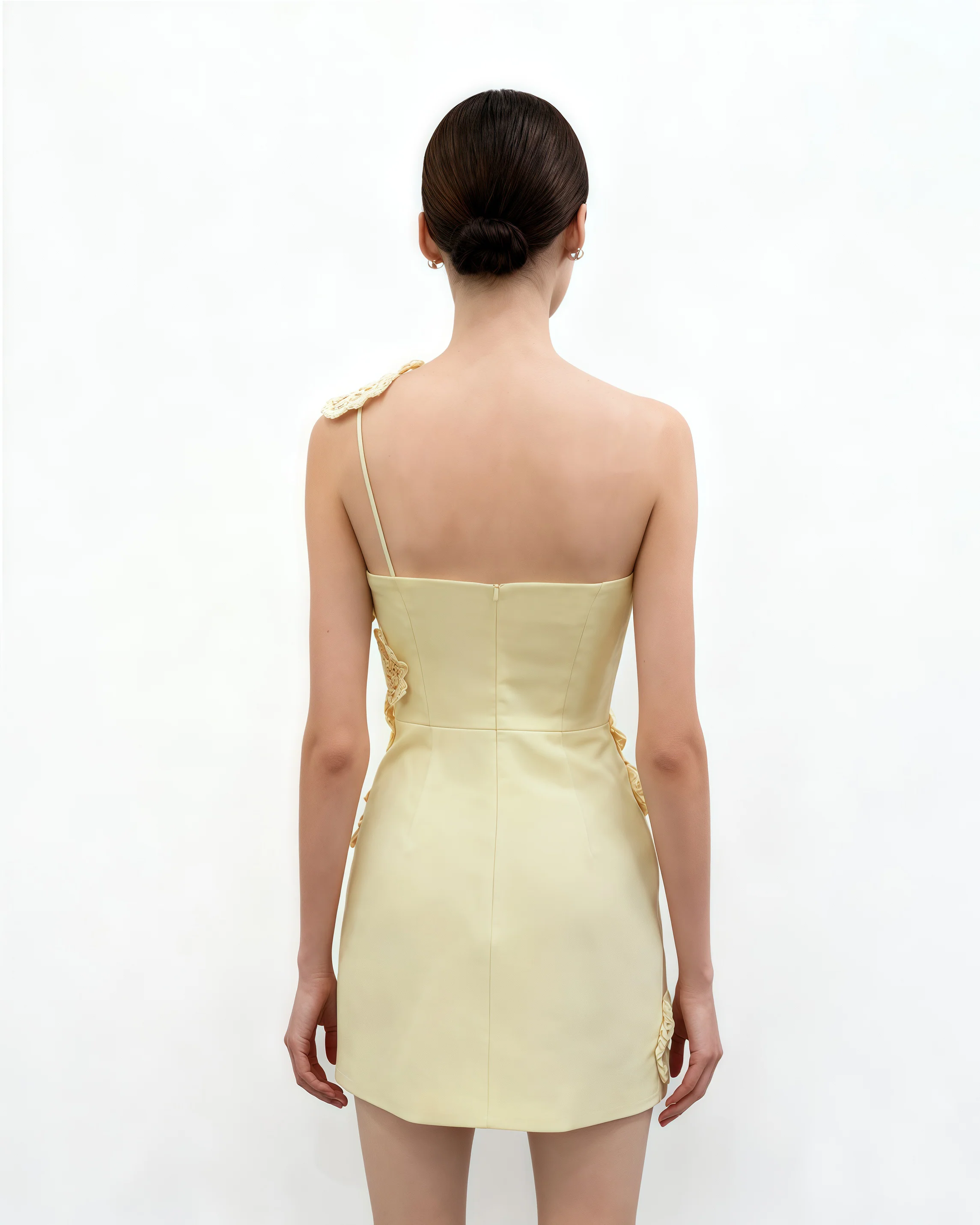 Crochet Floral Appliqué Mini Dress - Yellow - Image 4