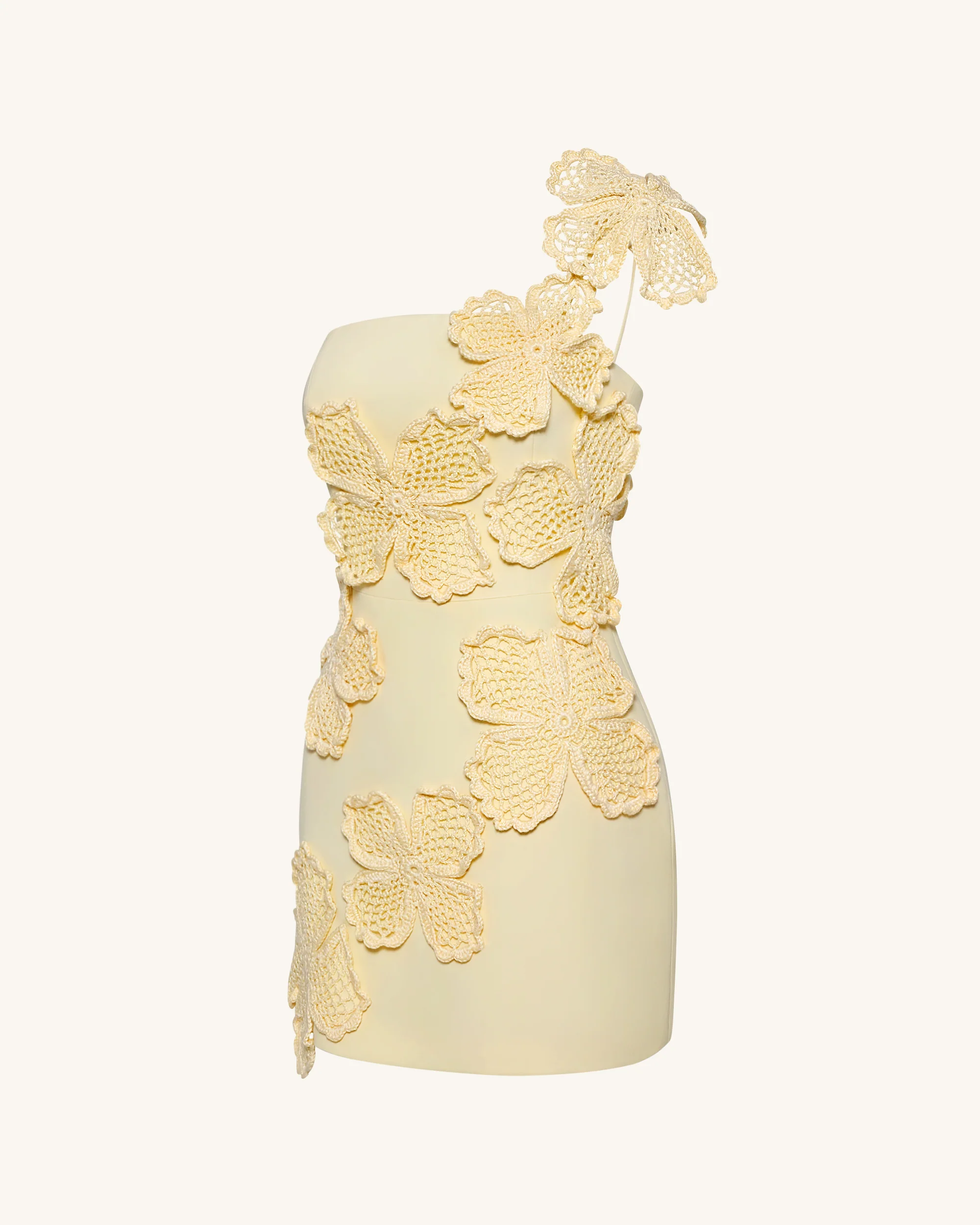 Crochet Floral Appliqué Mini Dress - Yellow - Image 6
