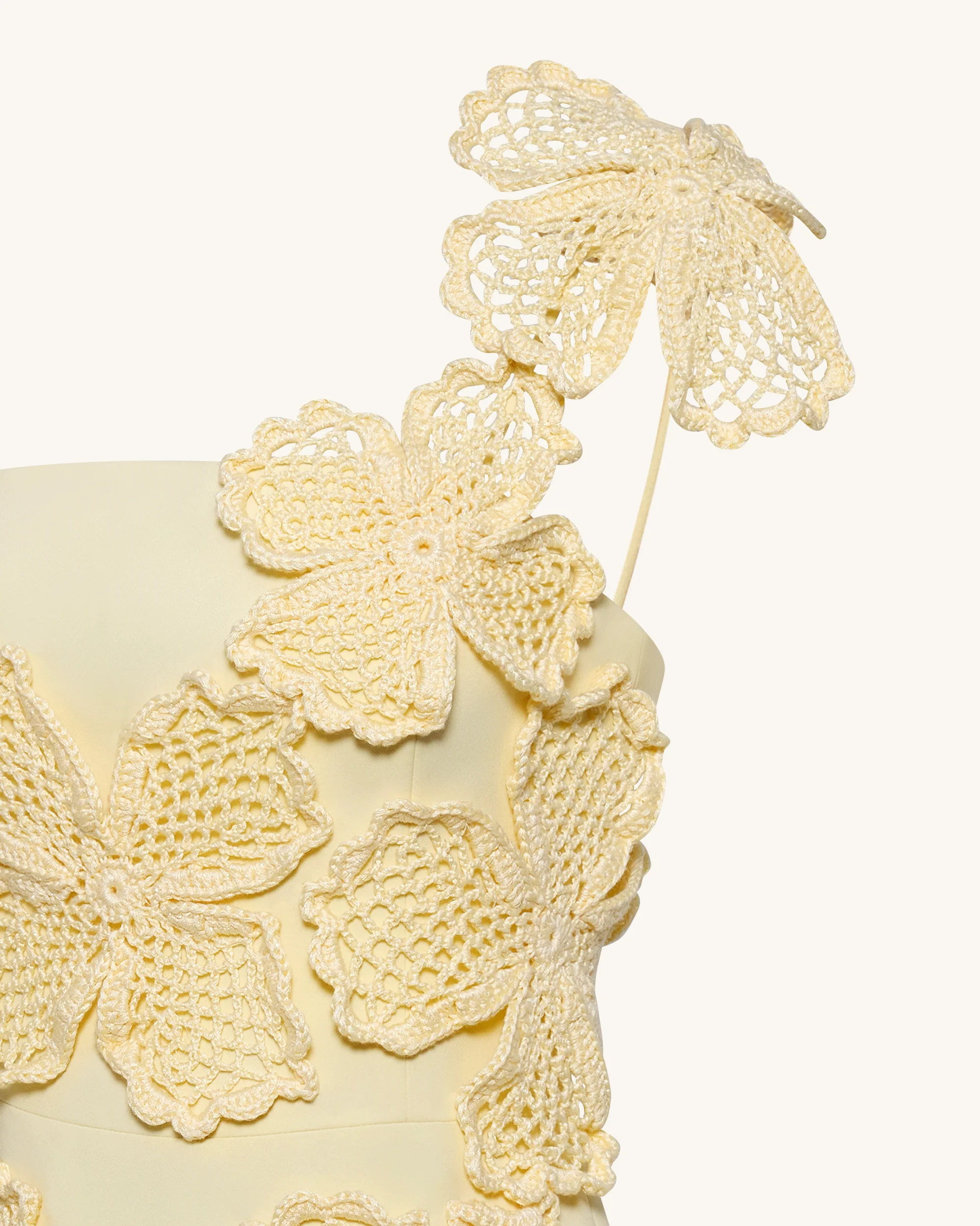 Crochet Floral Appliqué Mini Dress - Yellow - Image 8