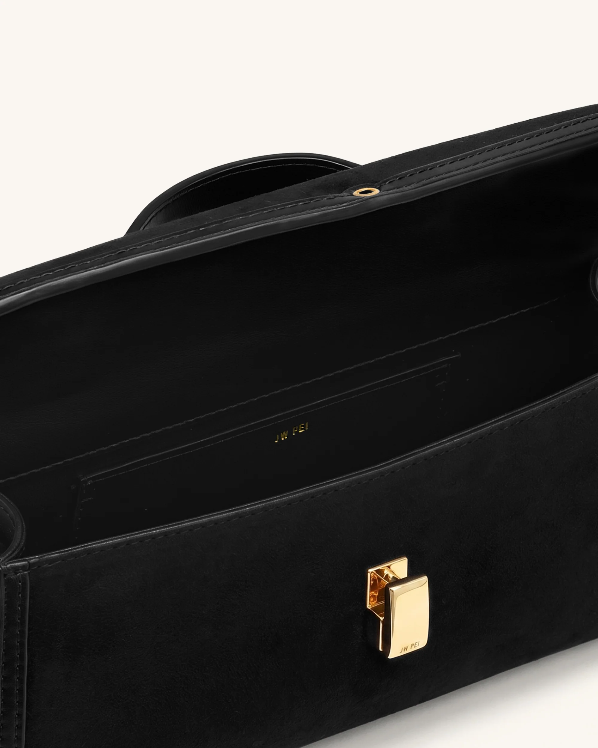 Delphine Faux Suede Top Handle Bag - Black - Image 5