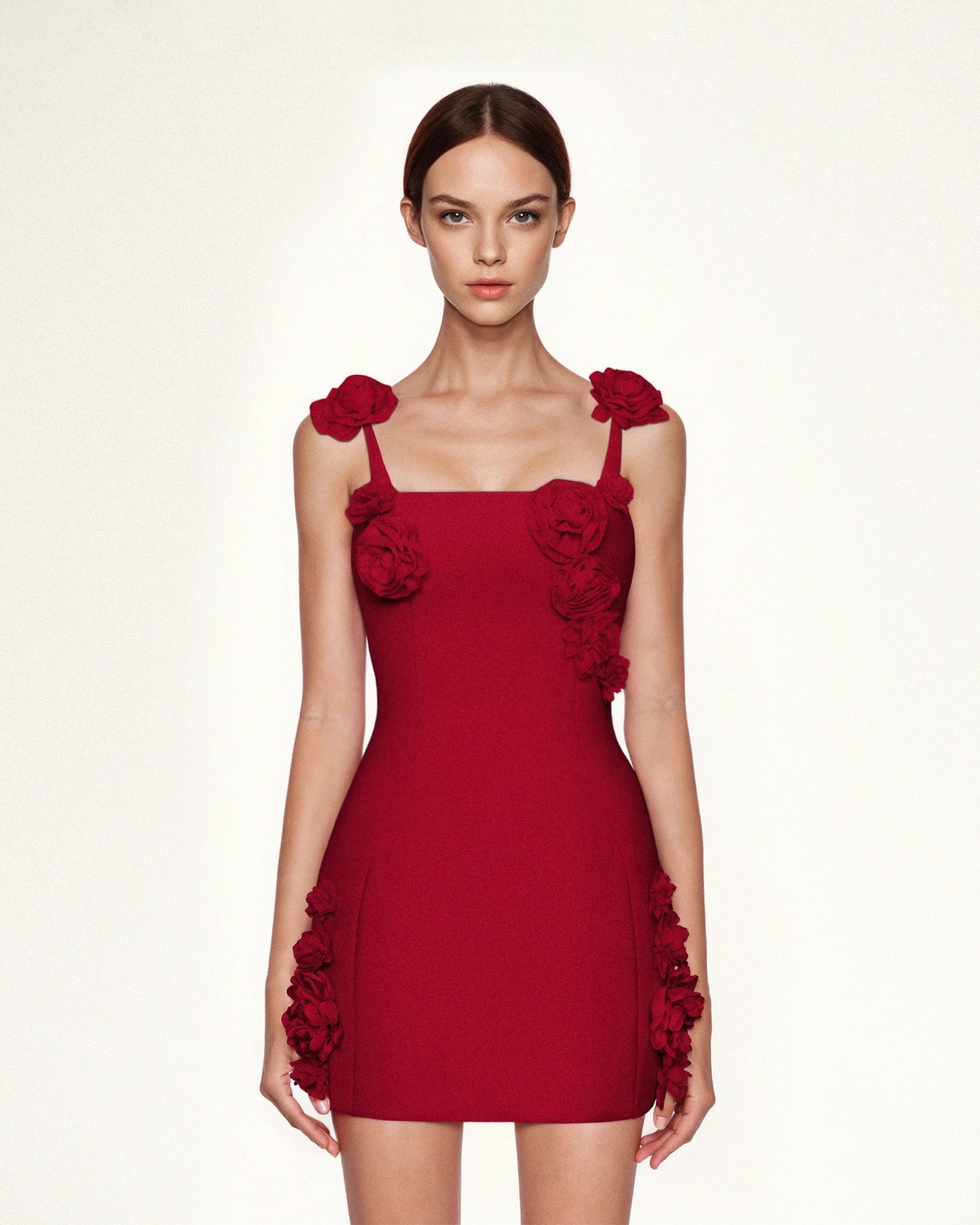 Elaina Rosette Applique Mini Dress - Red - Image 3