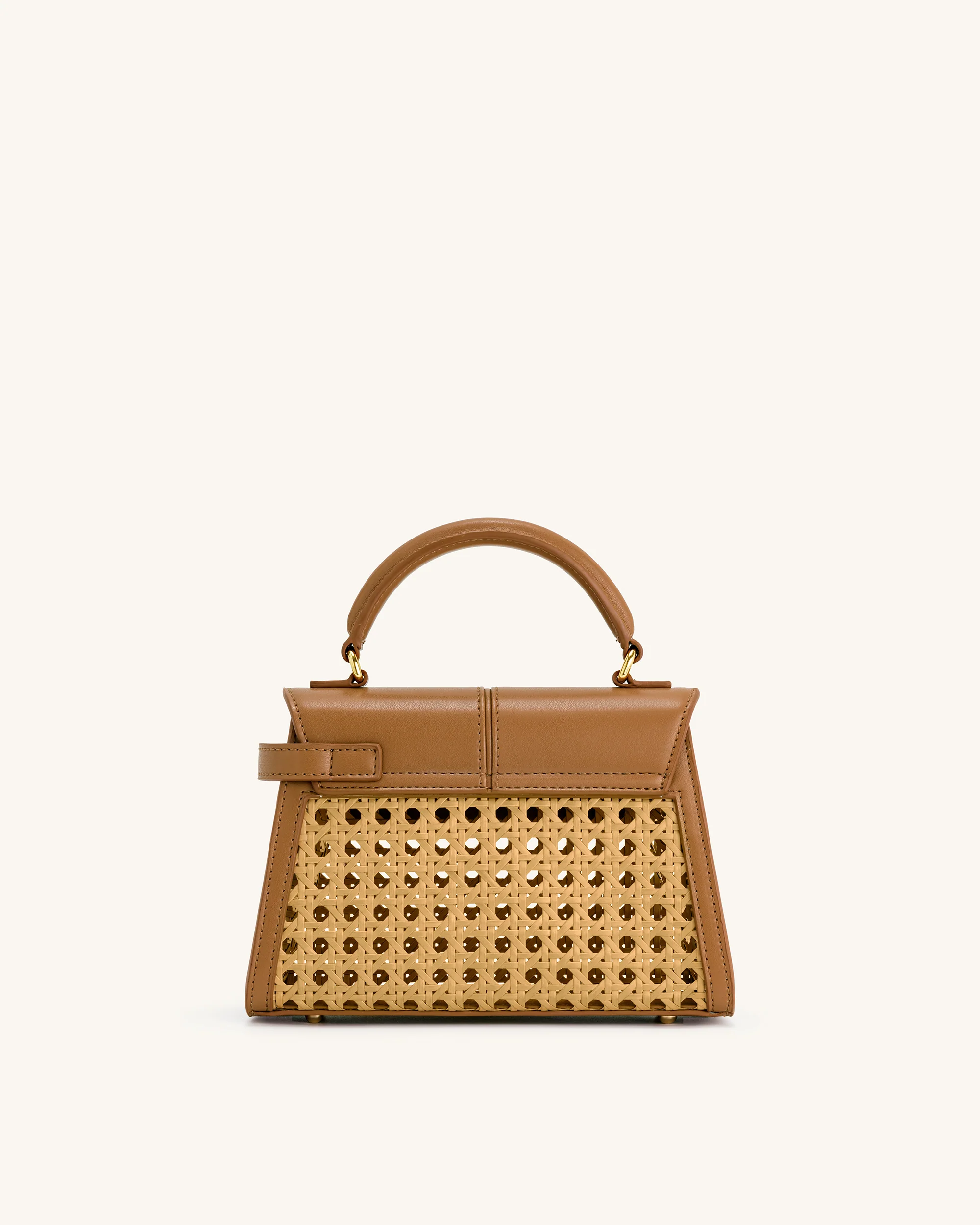 Elise Faux Bamboo Woven Top Handle Bag - Brown - Image 3