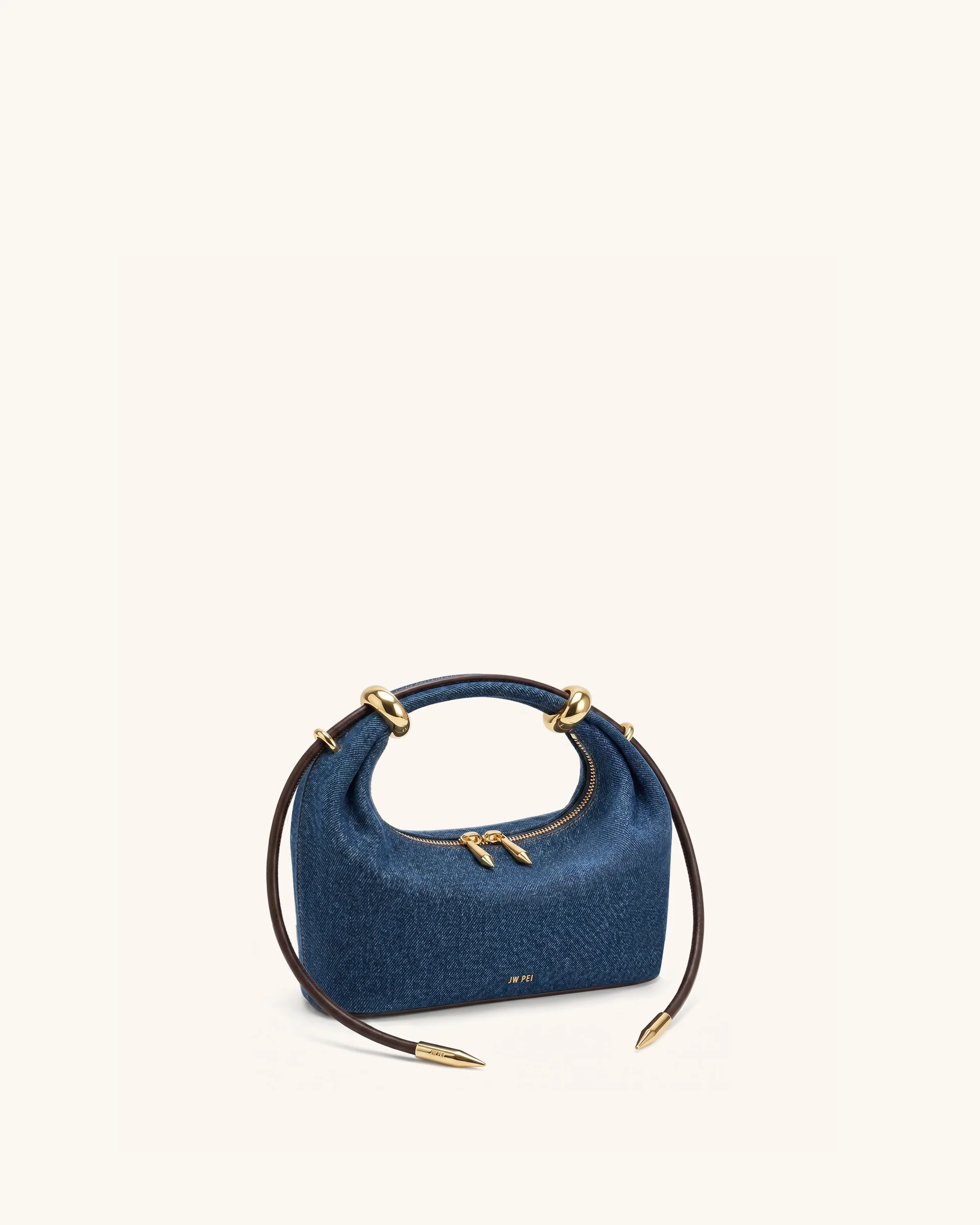 Ellie Metal Ring Embellished Top Handle Bag - Blue Denim - Image 2